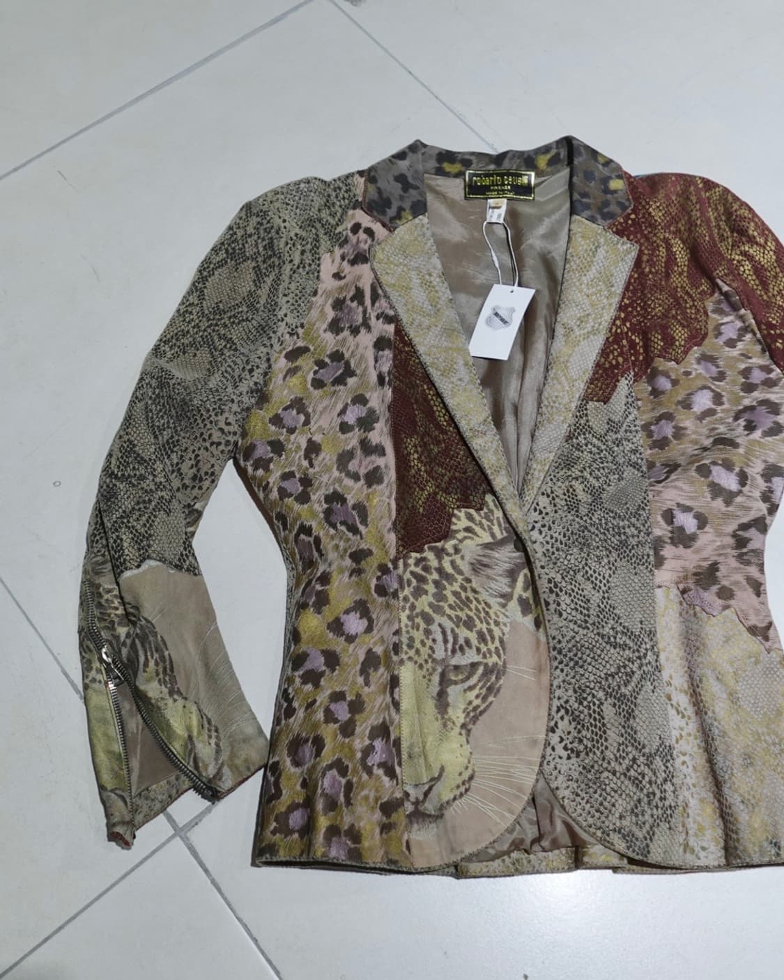 80s 로베르토 카발리 레더 패치워크 자켓 상품이미지2