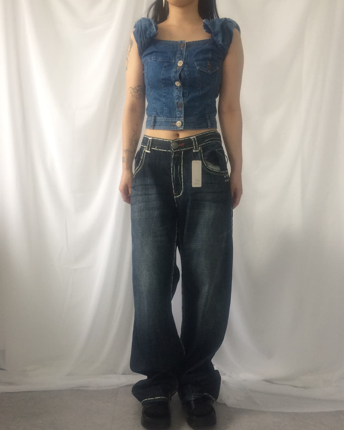 Ribbon point denim sleeveless 상품이미지1