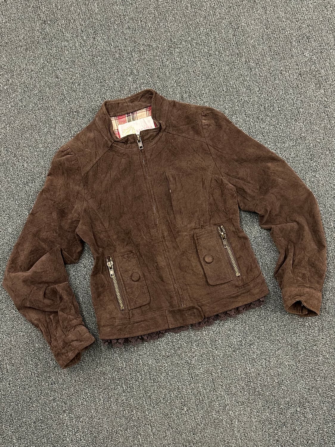 OS)LIZLISA 빈티지 여성 브라운 레이스 레이어드 자켓 상품이미지1