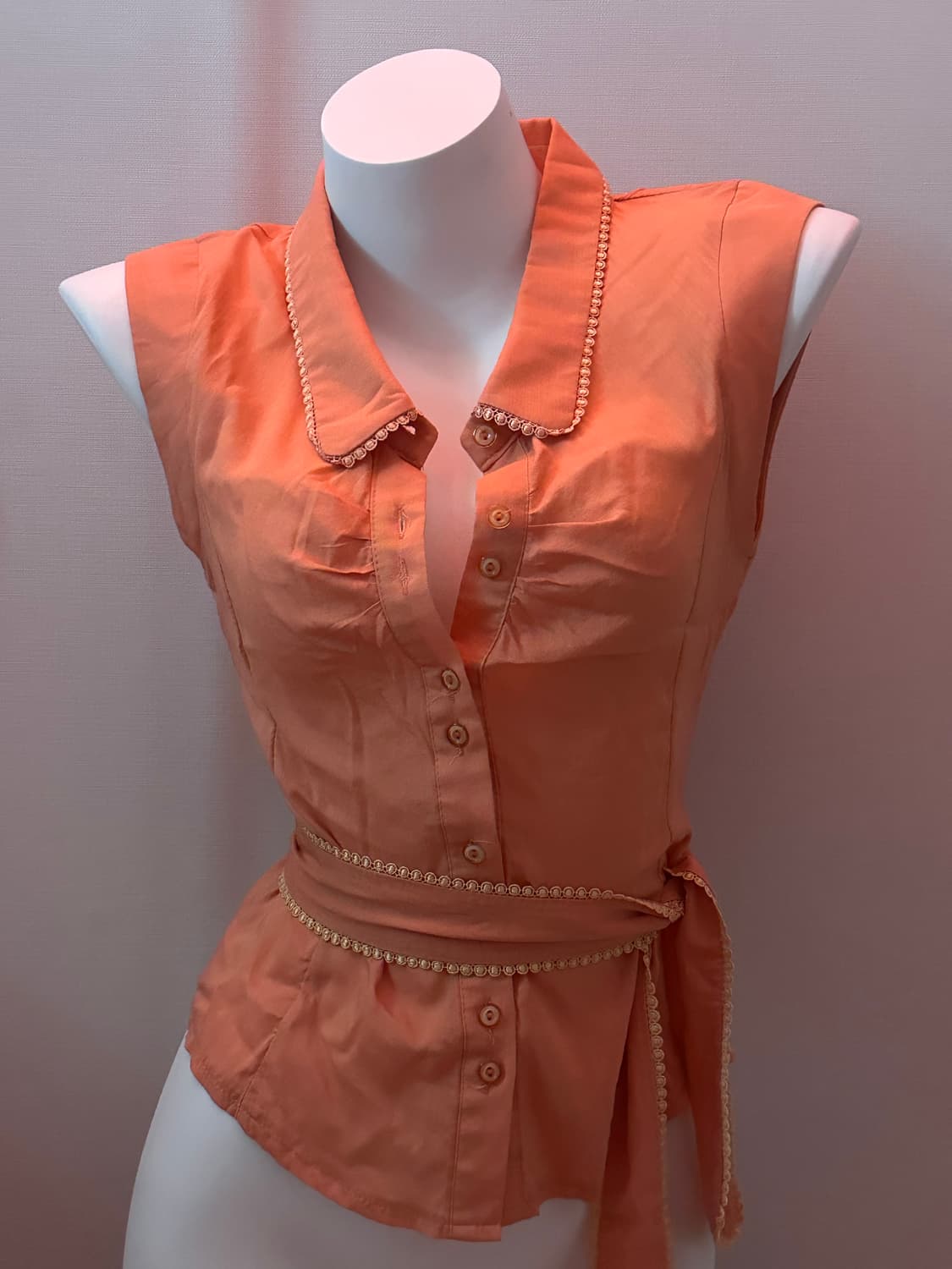 빈티지 코랄오렌지 슬리브리스 셔츠 상품이미지4