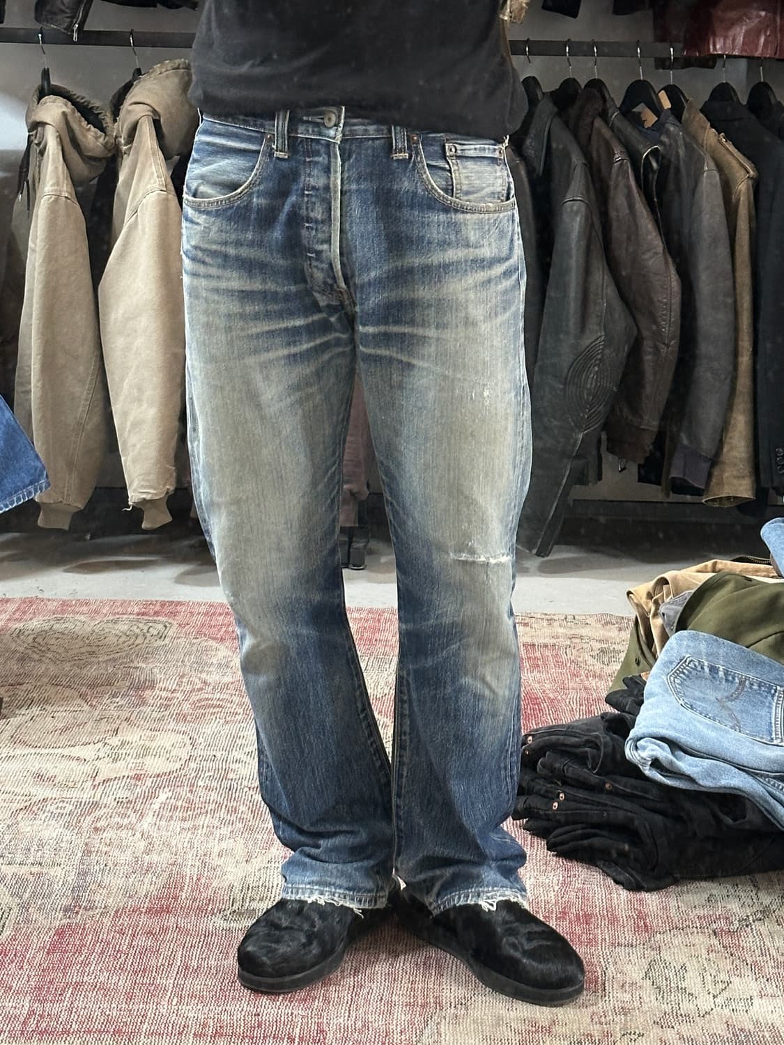 00's 리바이스 501 데님 팬츠 하드 에이징 상품이미지3