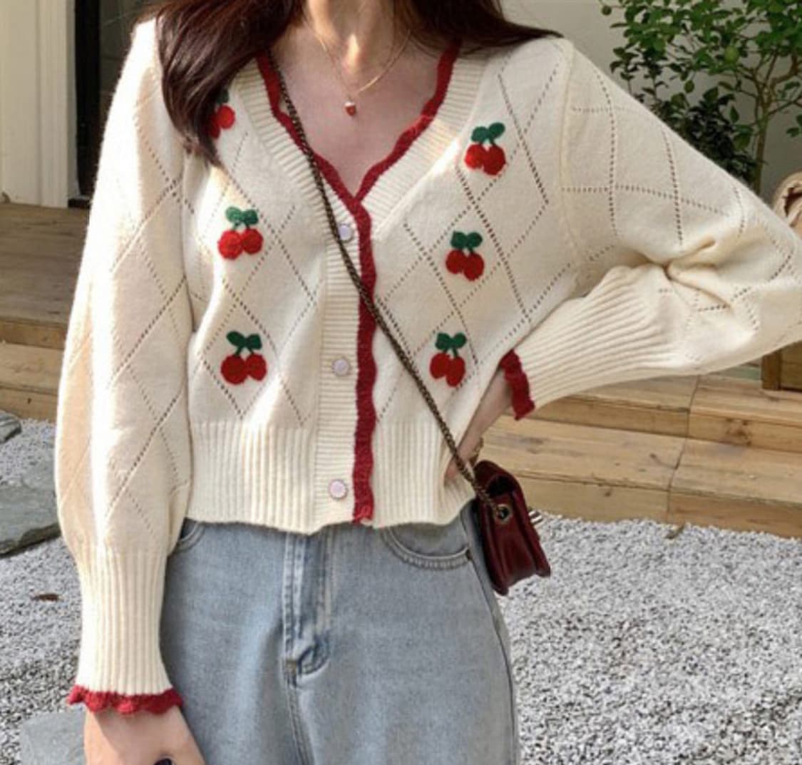 체리자수 아이보리 가디건 상품이미지3