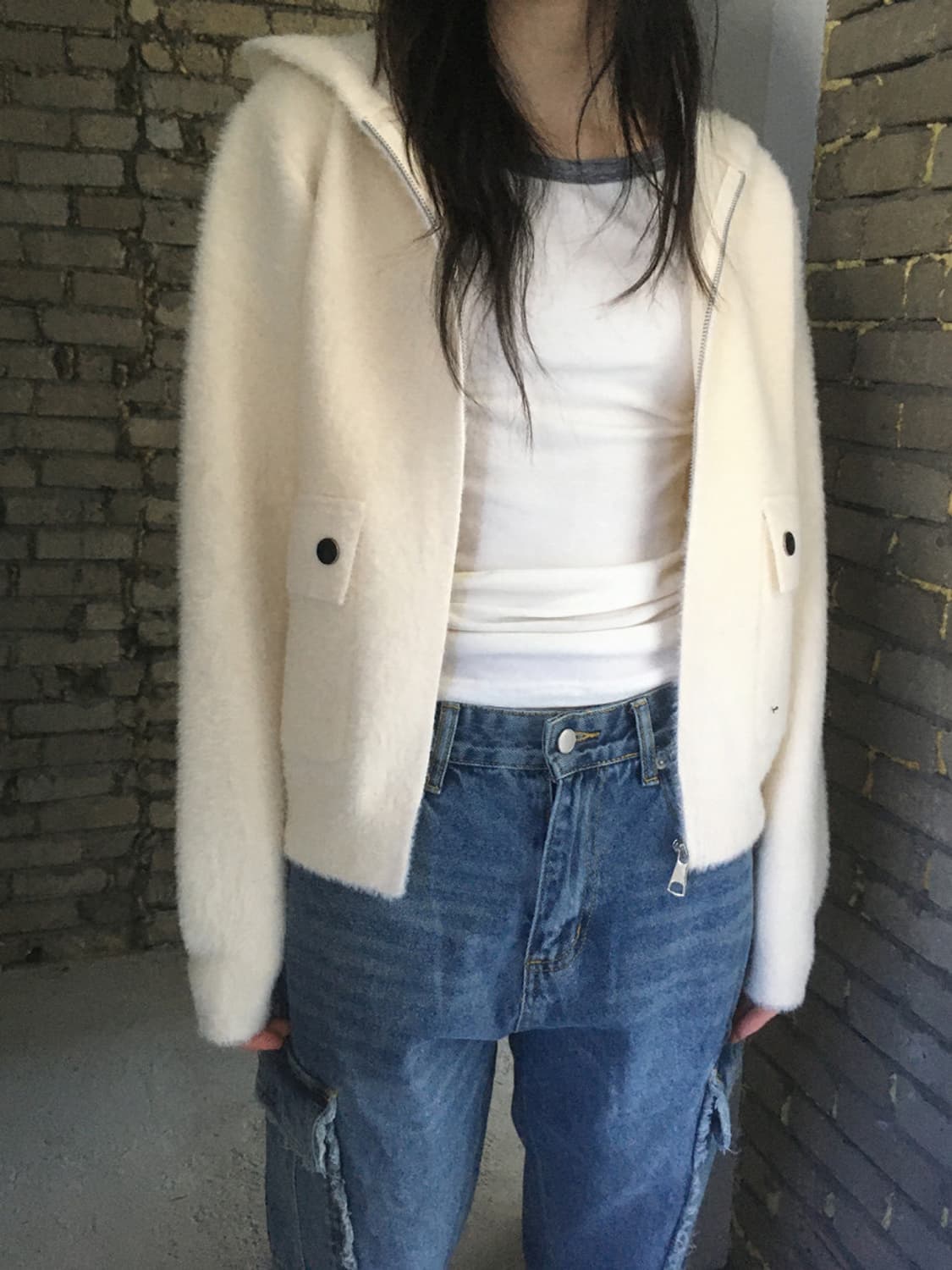 미엔느 mienne 하디 헤어리 후드 니트집업 상품이미지7