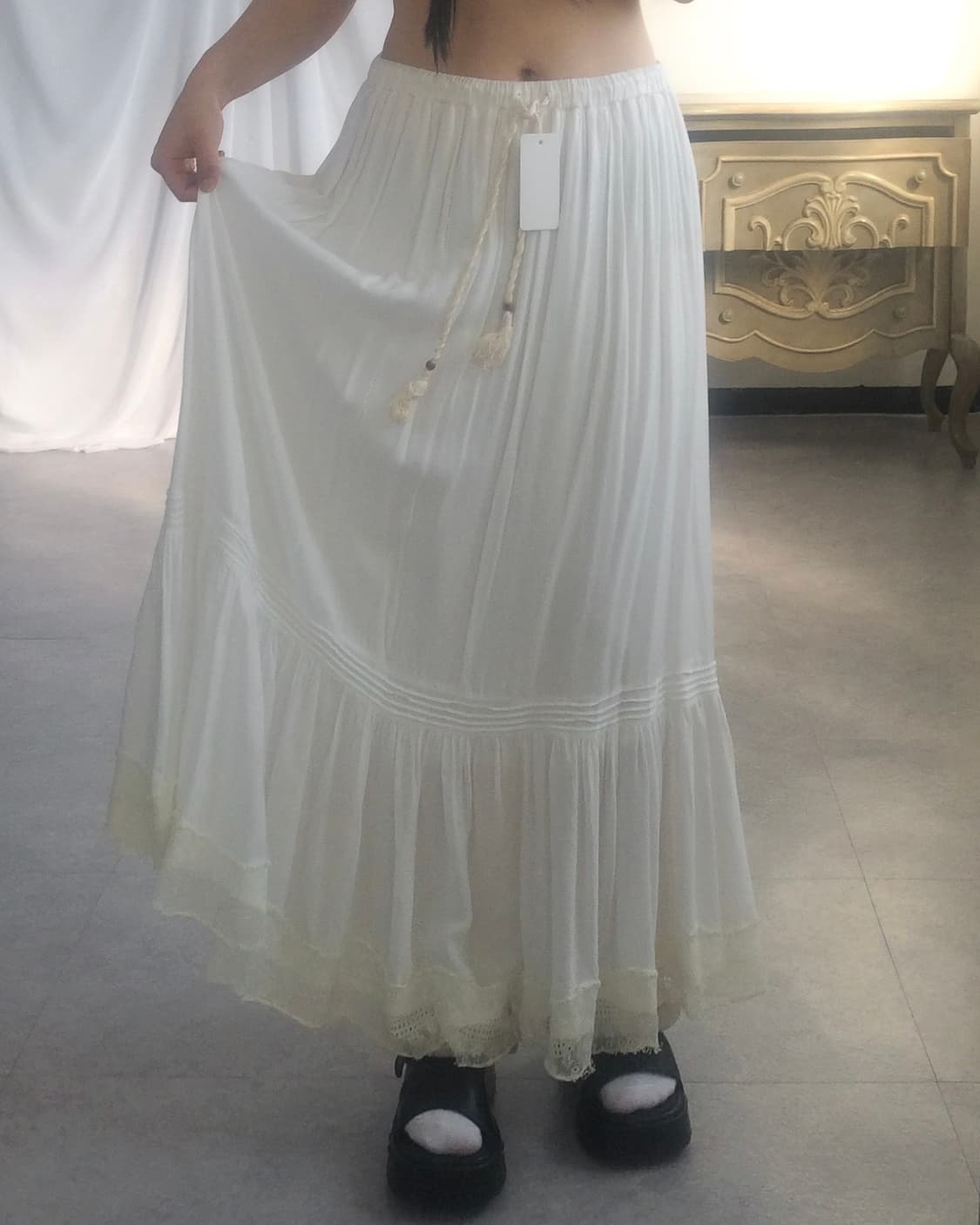 Lace point white long skirt 상품이미지8