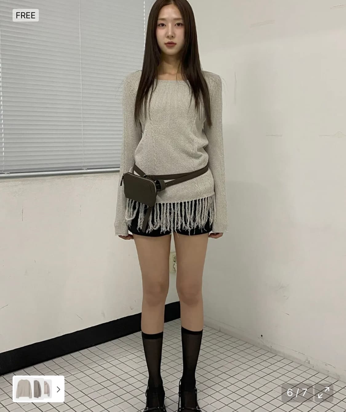 밀로우먼 부클 프린지 롱 슬리브 니트 상품이미지2