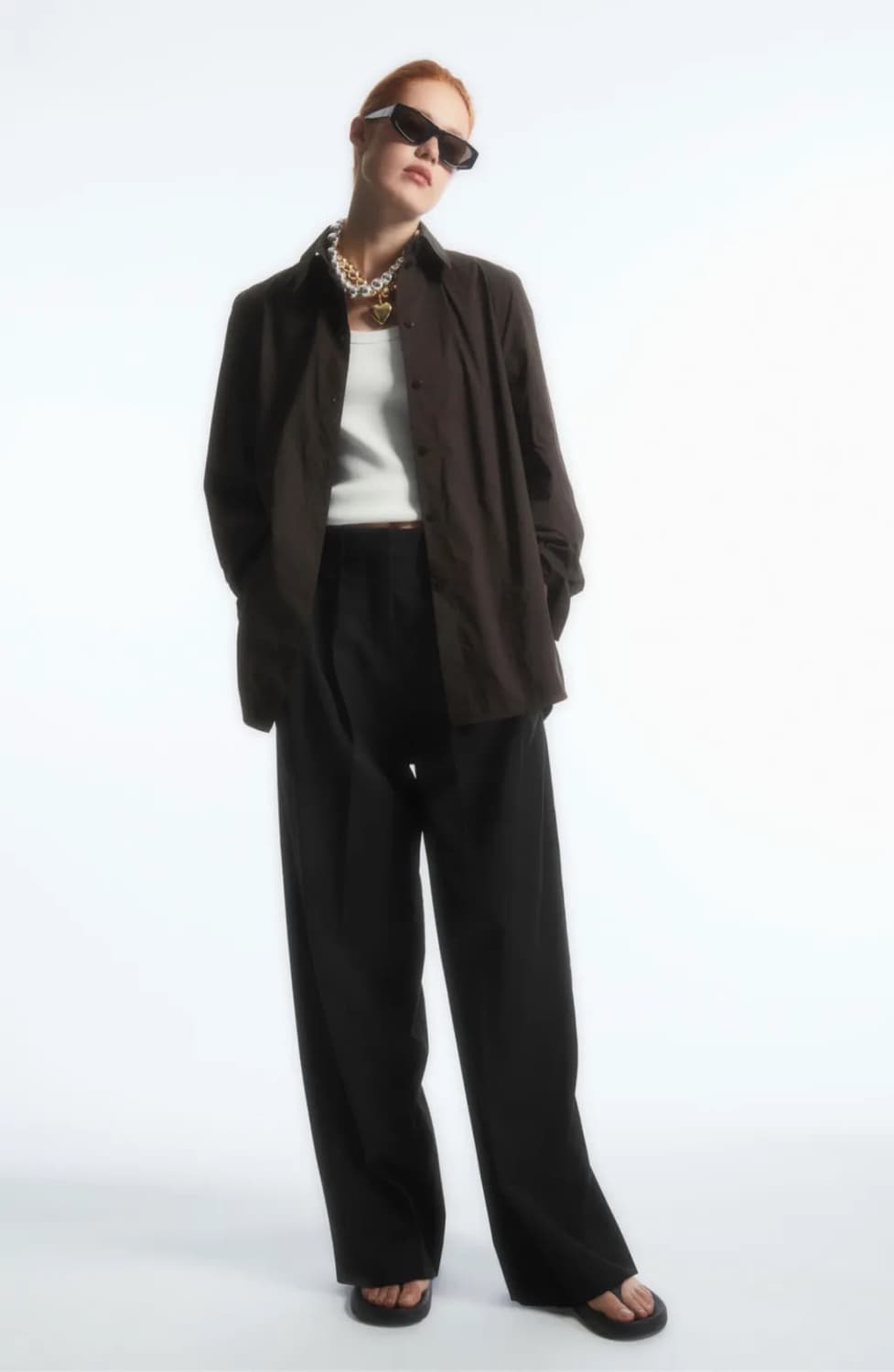 코스COS코튼 블렌드 오버사이즈 셔츠 브라운 상품이미지2