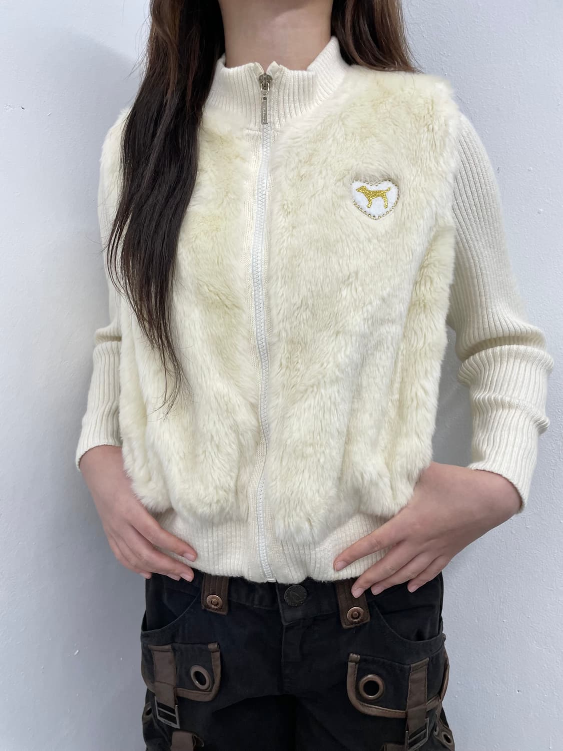 pink 아이보리 퍼니트 집업 상품이미지1