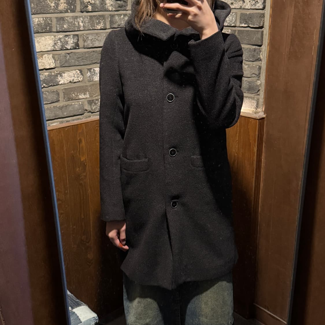 S) 띠어리 하이넥 후드 코트 블랙 울 캐시미어 앙고라 상품이미지10