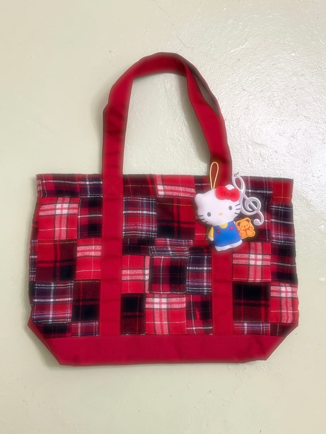 이스트보이 레드 패치워크 체크 토트백 🍝 상품이미지2