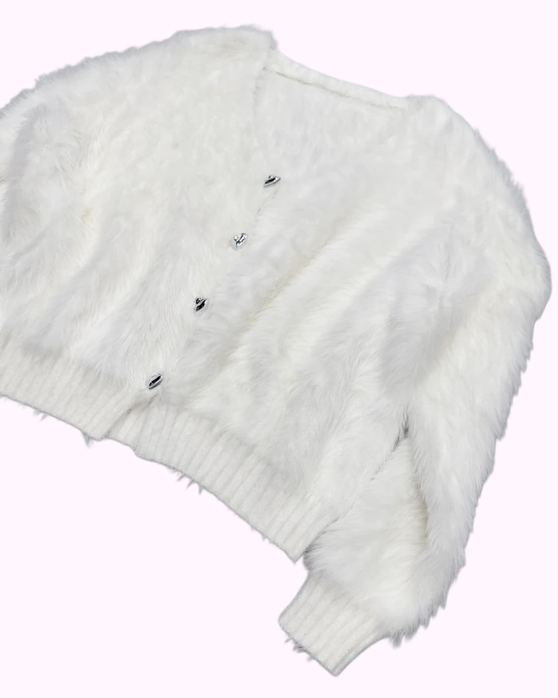 heart button white fur cardigan 상품이미지2