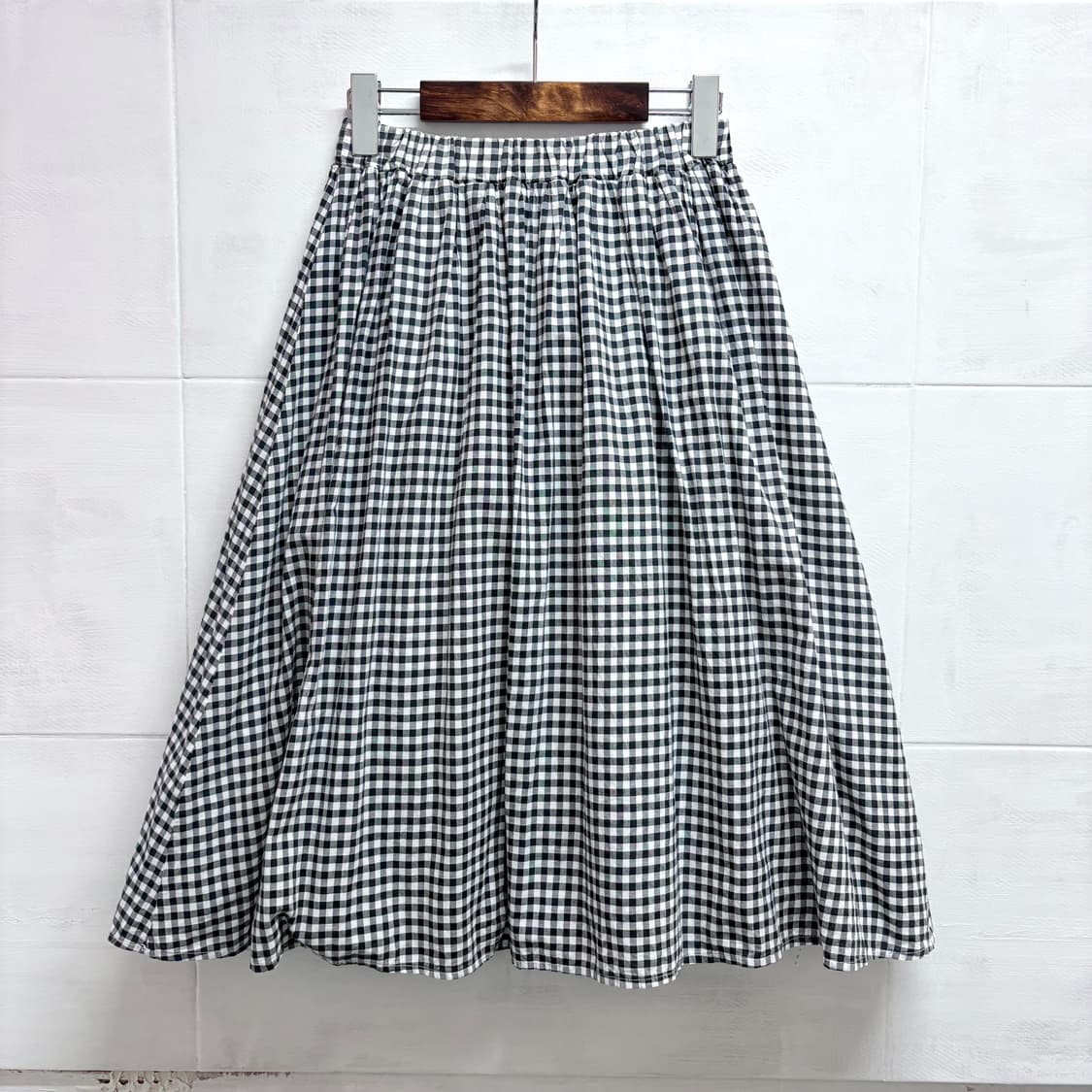코튼 깅엄 체크 모리걸 미디 스커트 JPN 상품이미지1