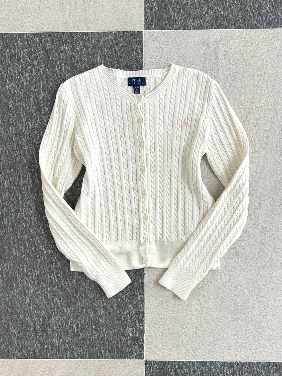 폴로 랄프로렌 아이보리 연핑크 포니 케이블 니트 가디건  상품이미지4