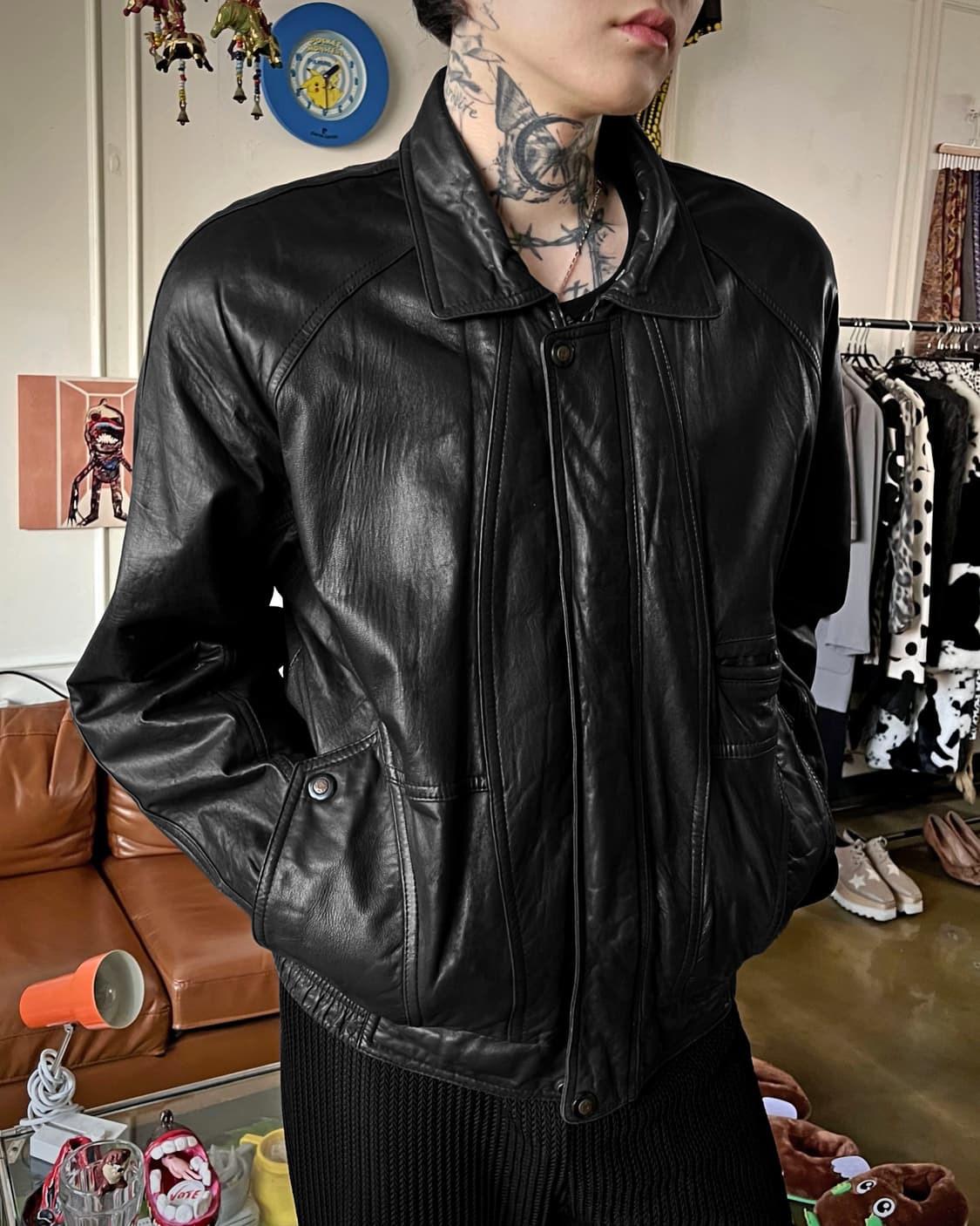 1990s Real Lambskin Leather Bomber JK 상품이미지2