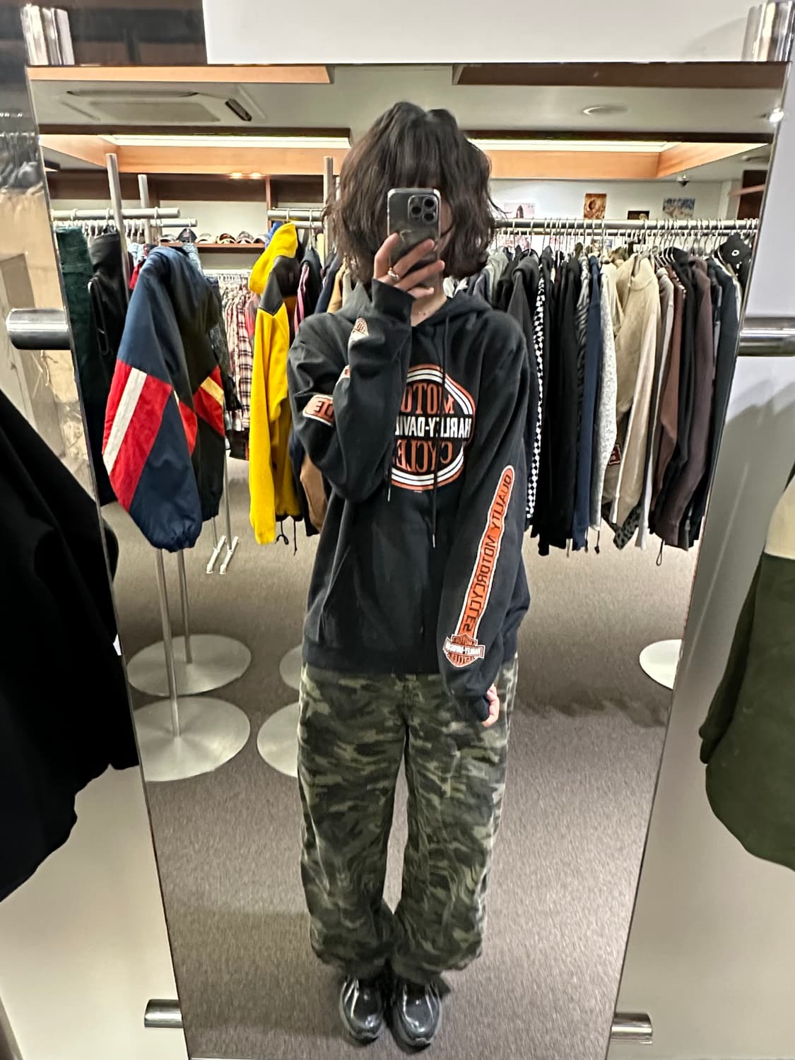 L)할리데이비슨 빈티지 그래픽 로고 블랙 후디 상품이미지2