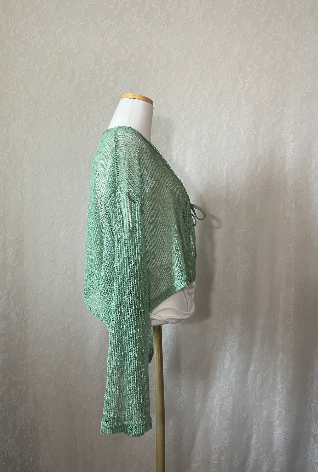 연두 시스루 니트 가디건 (리본 / 크롭 / 레이어드) 상품이미지4