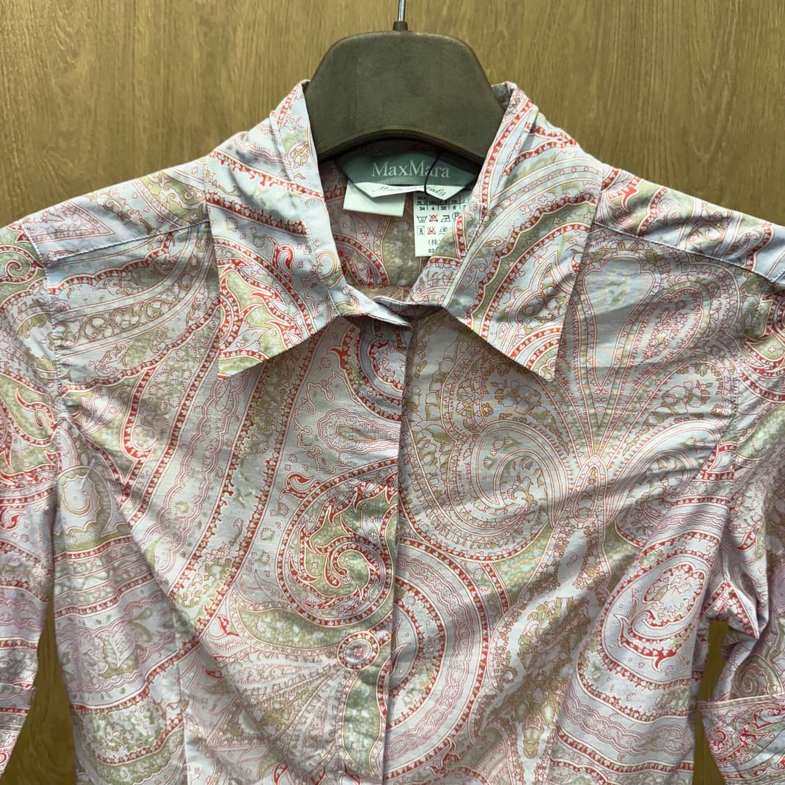 막스마라 반팔 셔츠 코튼 블라우스 페이즐리 패턴 디테일 슬림핏 핑크 상품이미지4