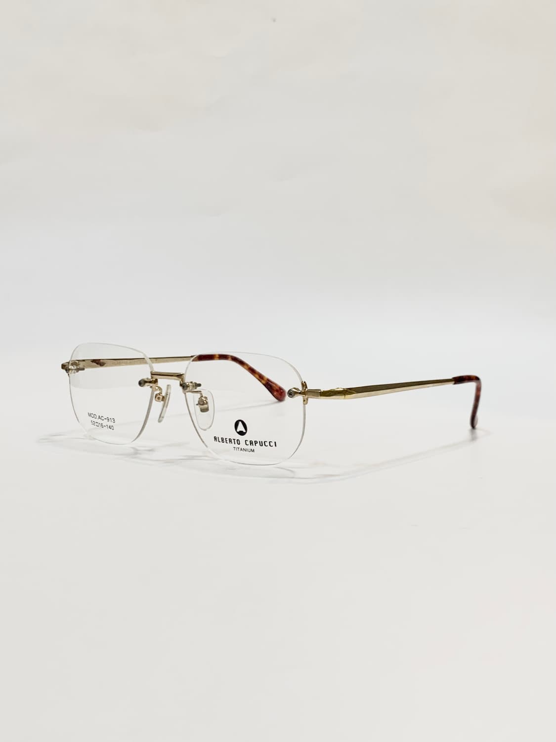 [픽키-676] 무테 사각 골드 메탈 안경 호피 템플팁 가벼운 티타늄 상품이미지1