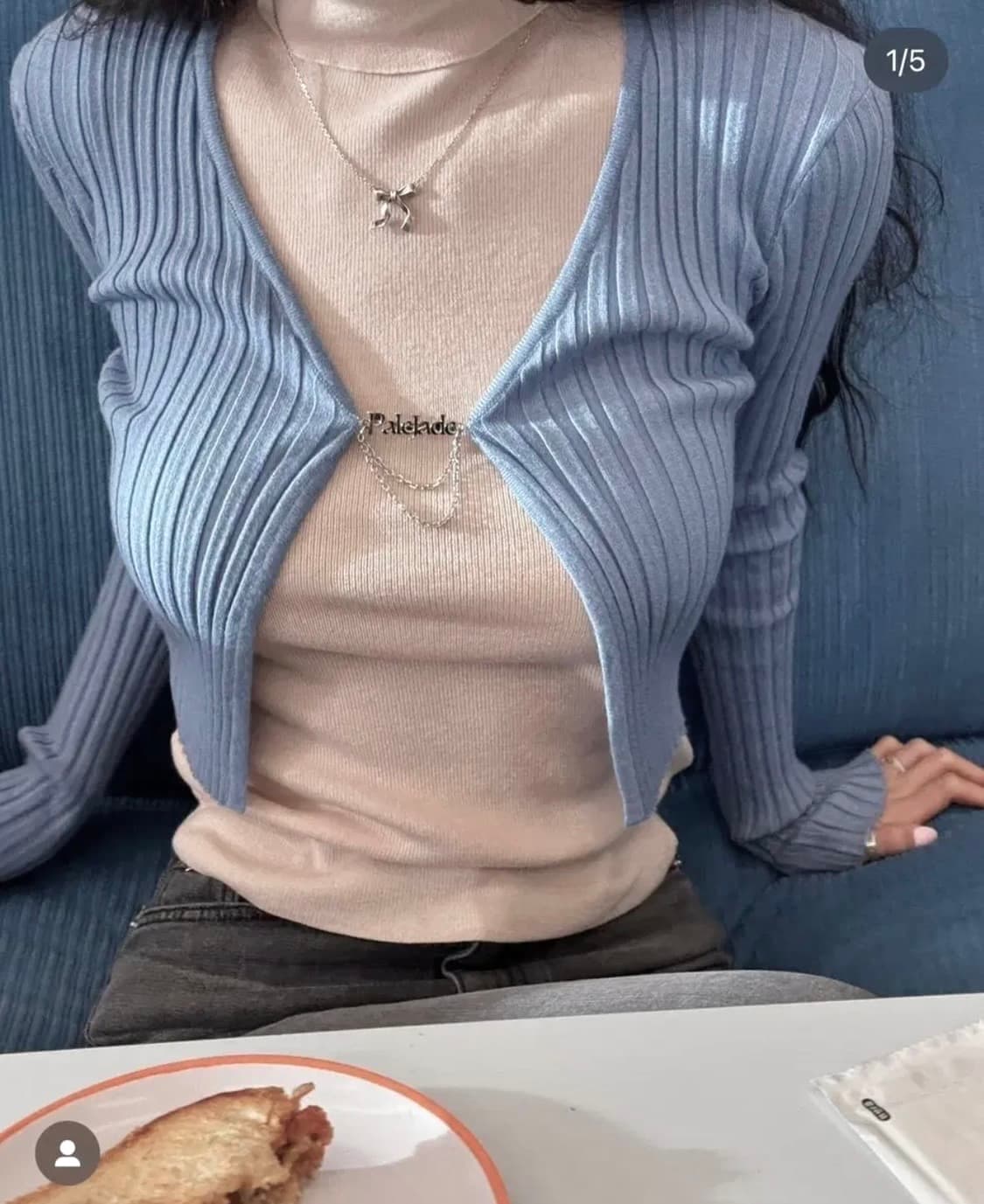 페일제이드 펜던트 니트 골지 가디건 베이비블루/핑크 쓰리타임즈포어링갸루 상품이미지9