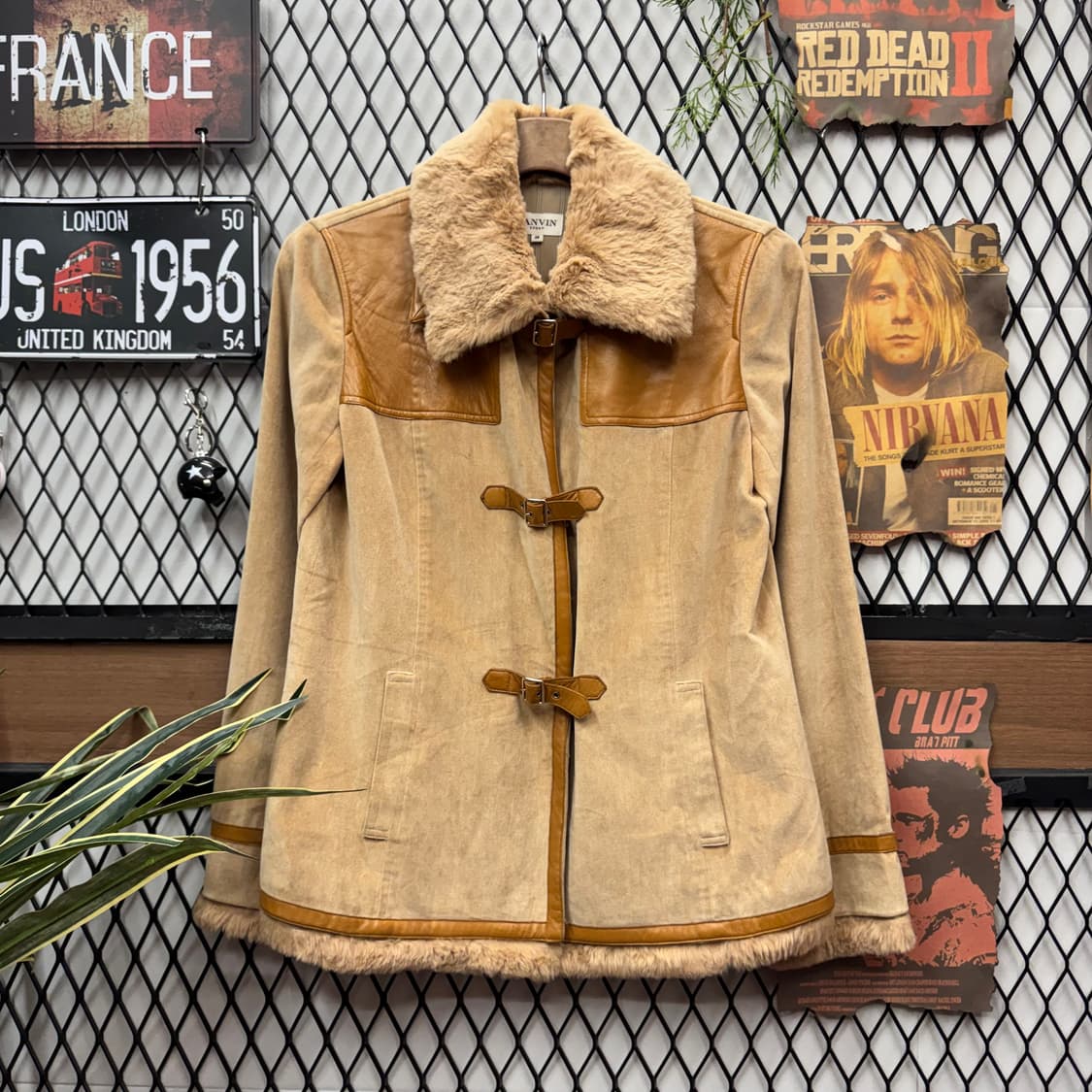 00s 랑방 스포츠 퍼카라 스웨이드 레더 자켓 전면 버클 포인트 브라운 상품이미지1