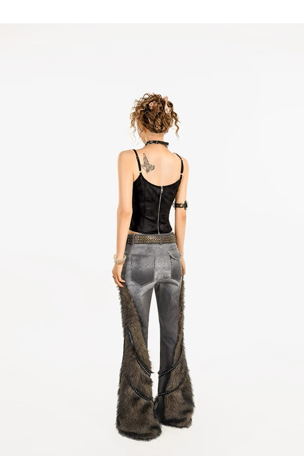 y2k 코르셋 탑 + 퍼 트리밍 부츠컷 팬츠 상품이미지4