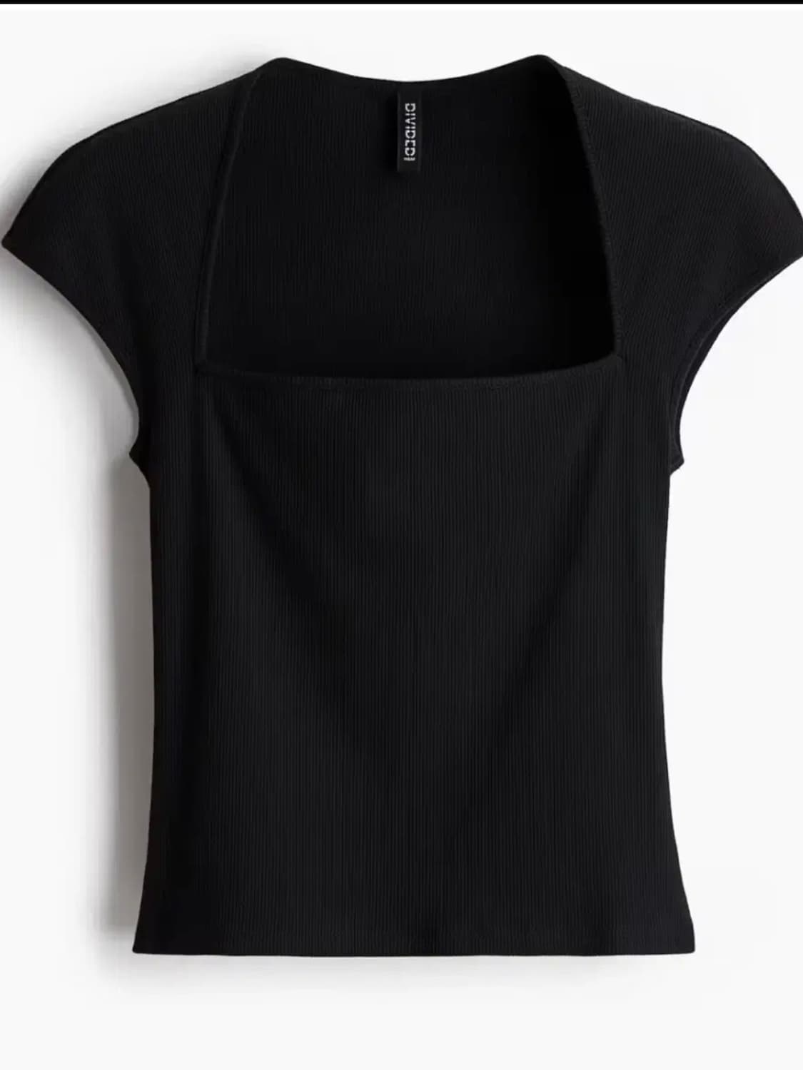 h&m 스퀘어넥 리브드 탑 블랙 반팔 상품이미지1