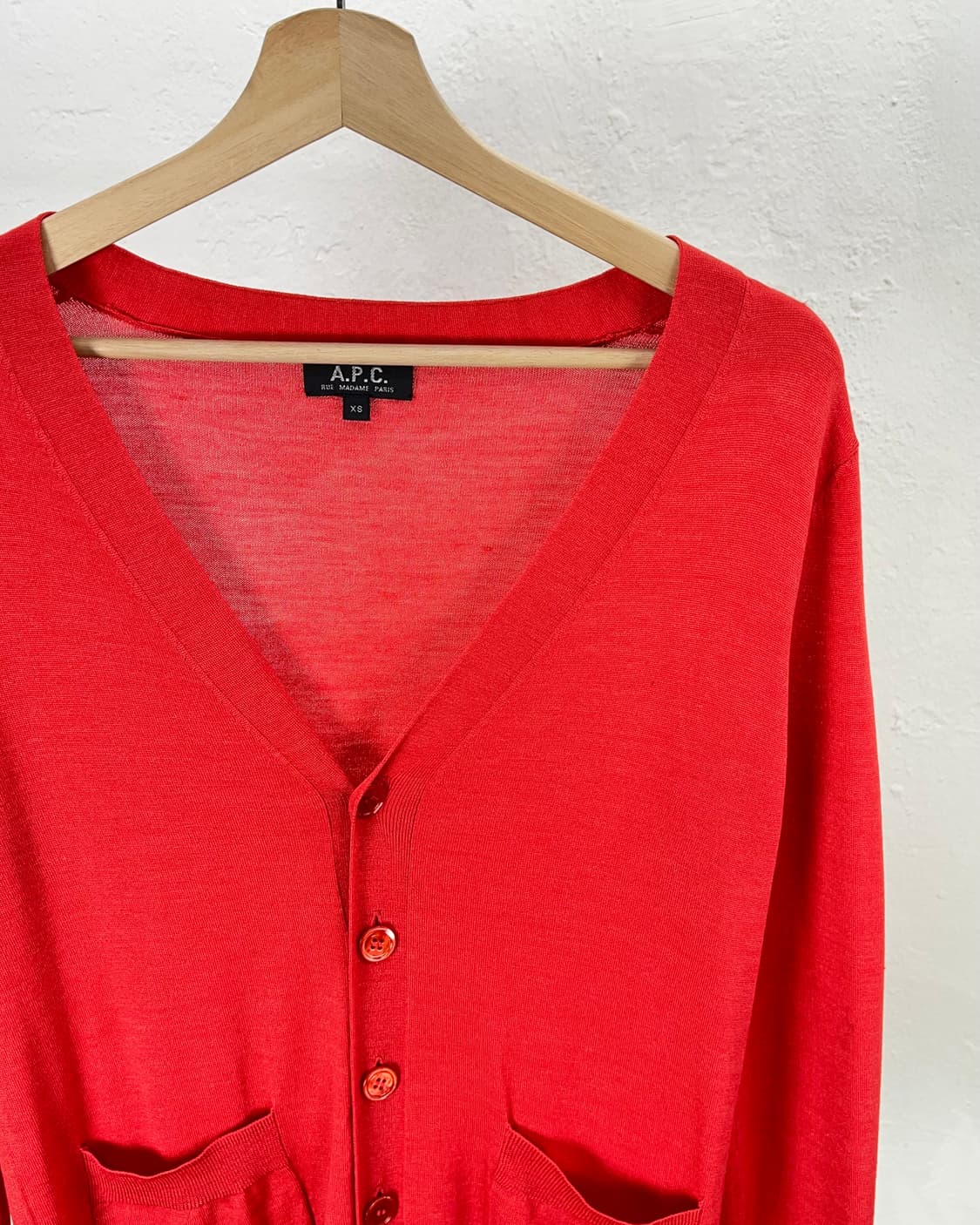 아페쎄 레드 울 실크 혼방 브이넥 니트 가디건 상품이미지3