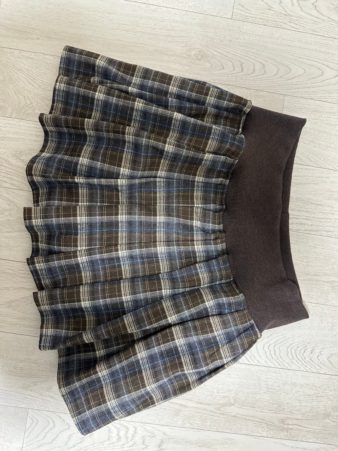 렌세 체크 플리츠 스커트 브라운 OS 상품이미지3