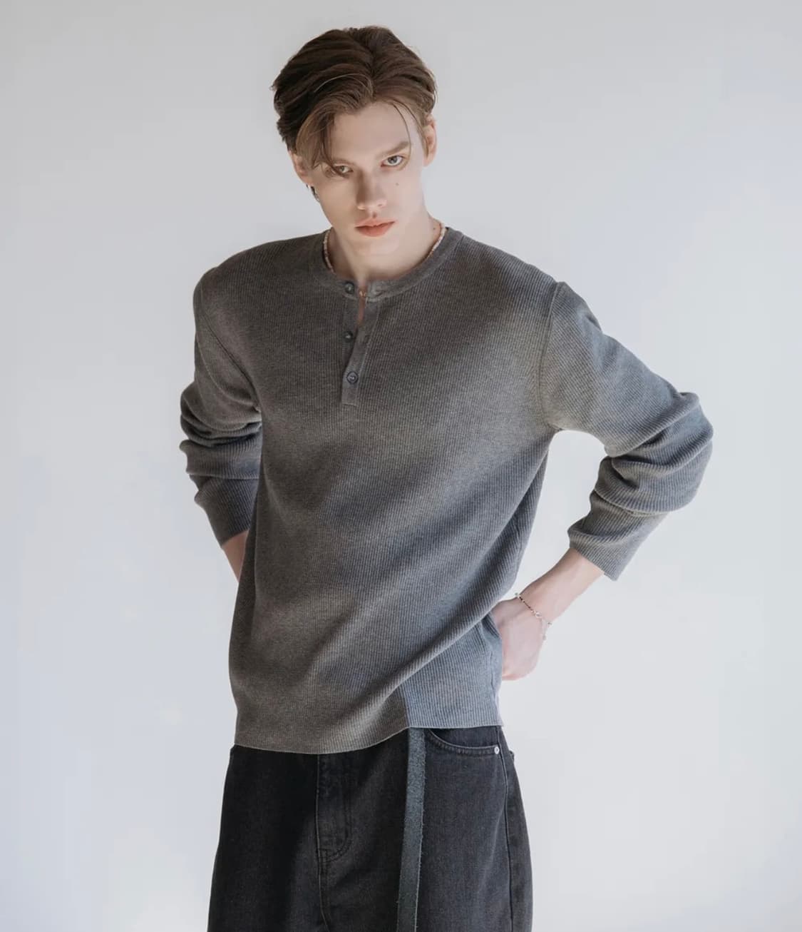 데꼬르소 베일 헨리넥 니트 그레이 1사이즈 상품이미지1