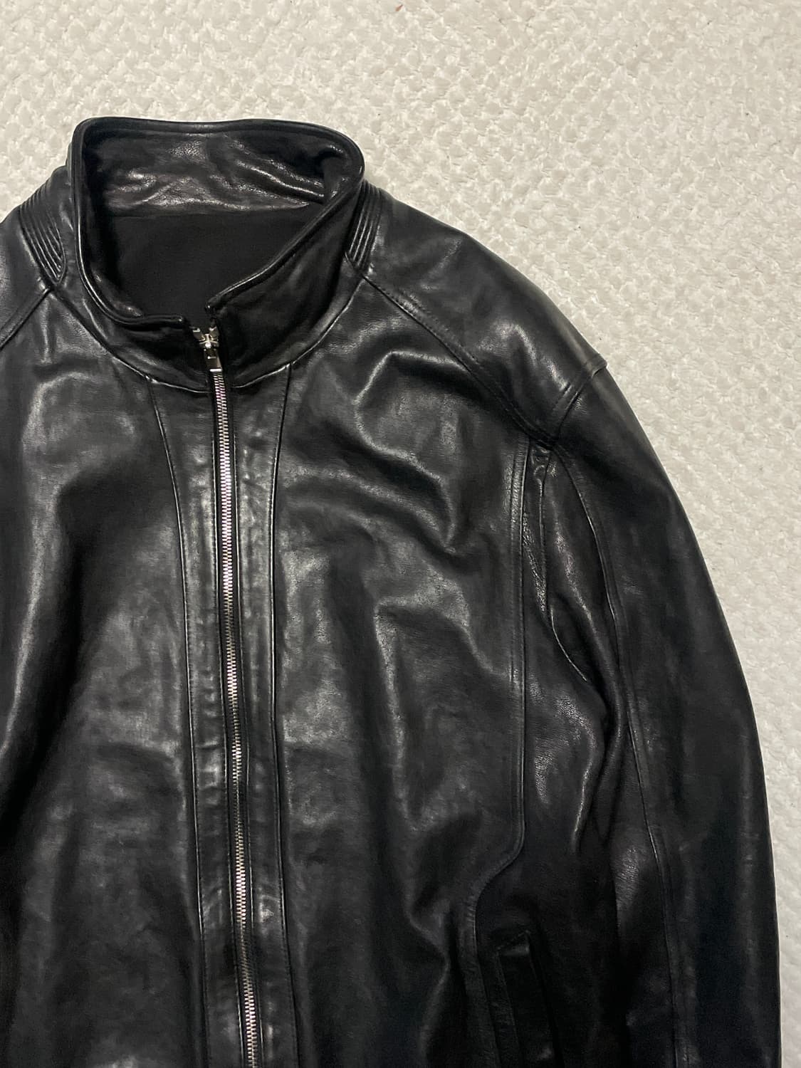 웨스턴 무드 이태리 램스킨 양가죽 절개 레더 자켓 상품이미지3