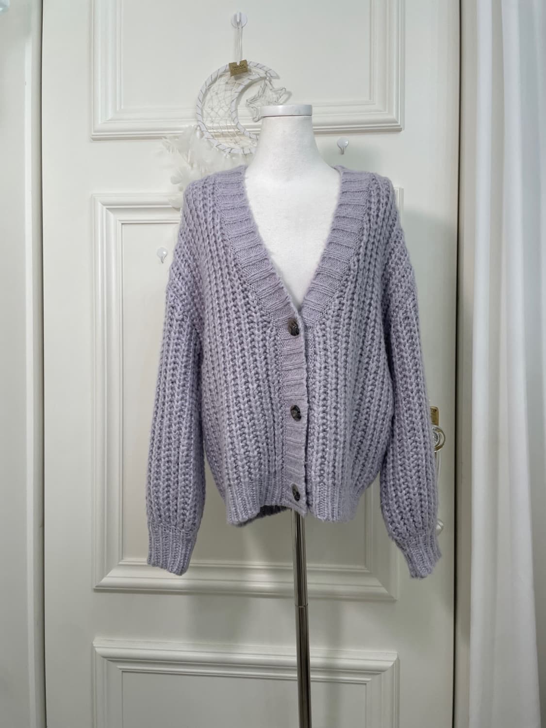 purple wafffle lovely loose cardigan 상품이미지1