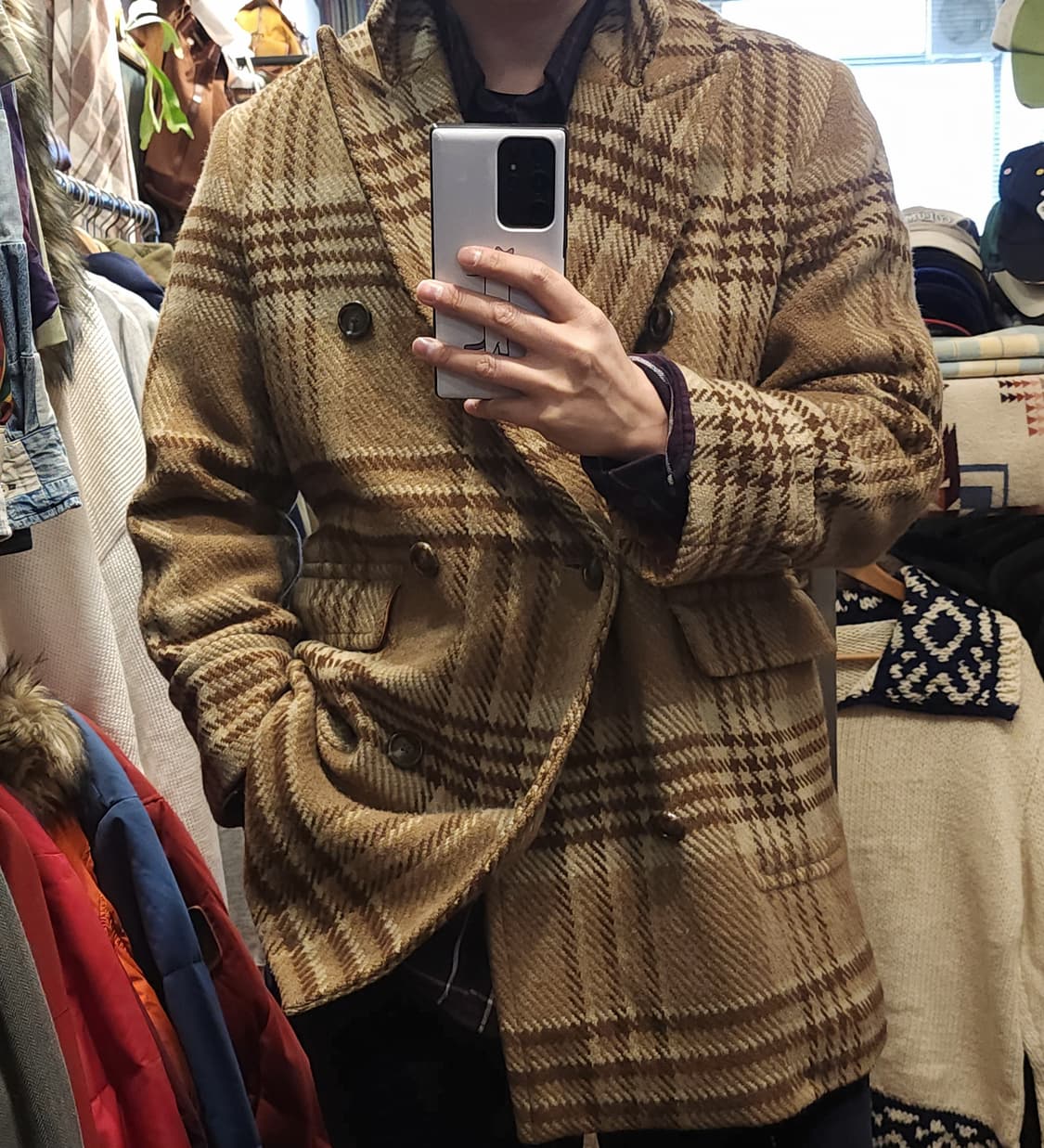 90s 폴로 랄프로렌 울코트 점보 하운드투스 패턴 더블 코트 상품이미지1