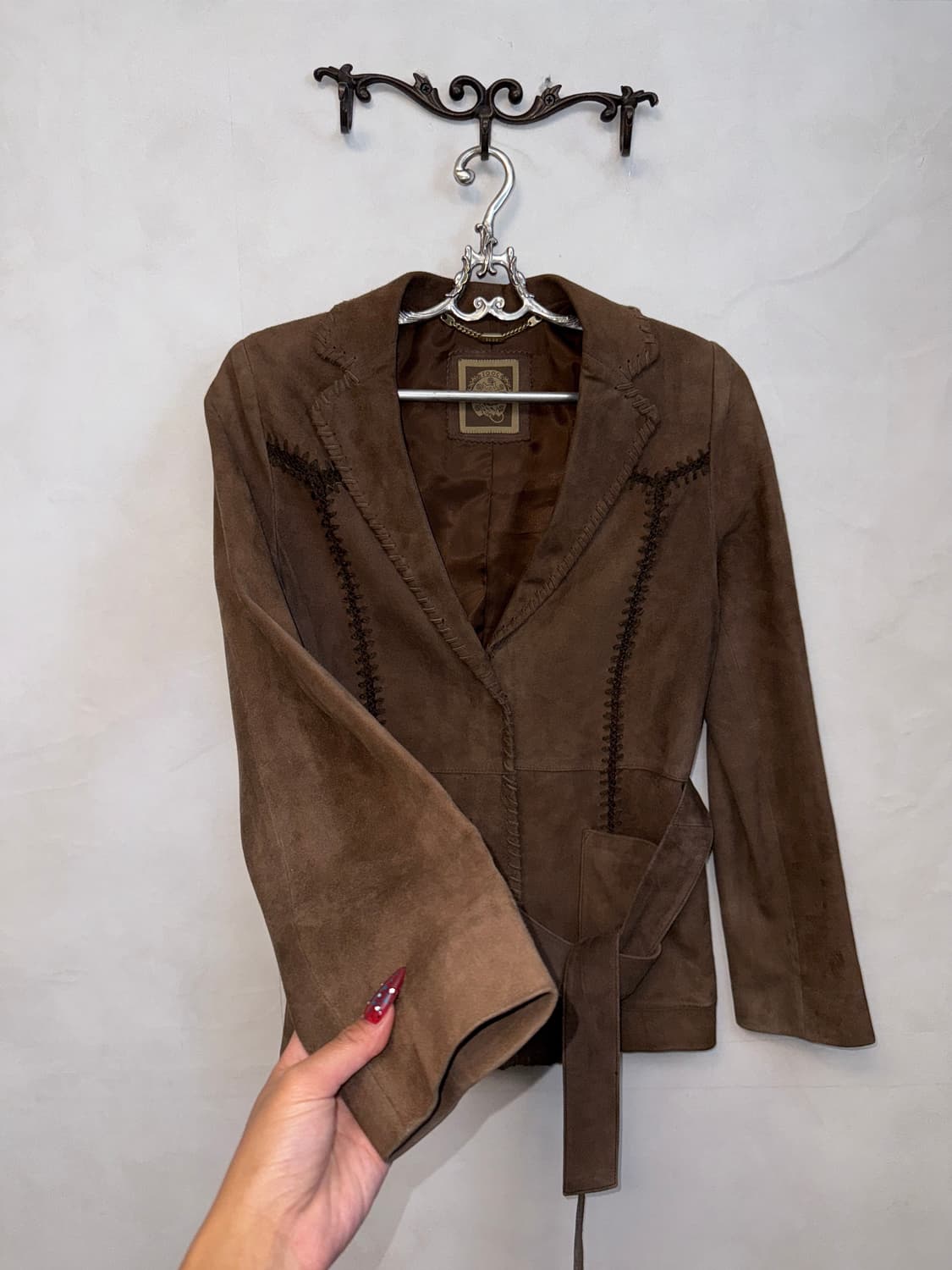Brown goat skin suede stitch belt blazer 상품이미지2