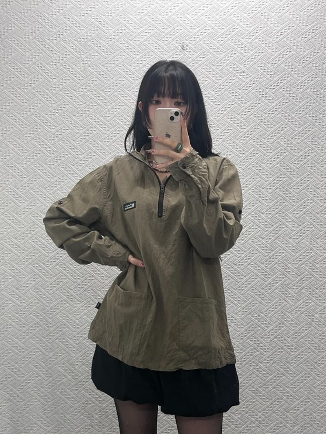 마나스타시 빈티지 캐주얼 브라운카키 포켓 반집업 셔츠 L C11948 상품이미지2
