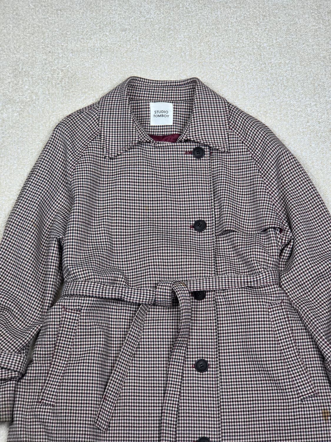 [스튜디오 톰보이] 하운드투스 체크 벨티드 래글런 코트 | 00236 상품이미지2