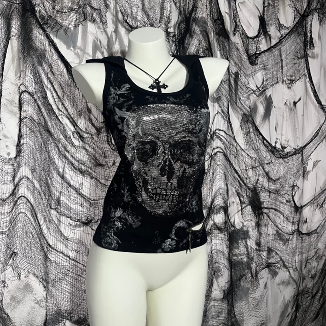 Punk Cubic Skull Hoodie sleeveless 상품이미지4