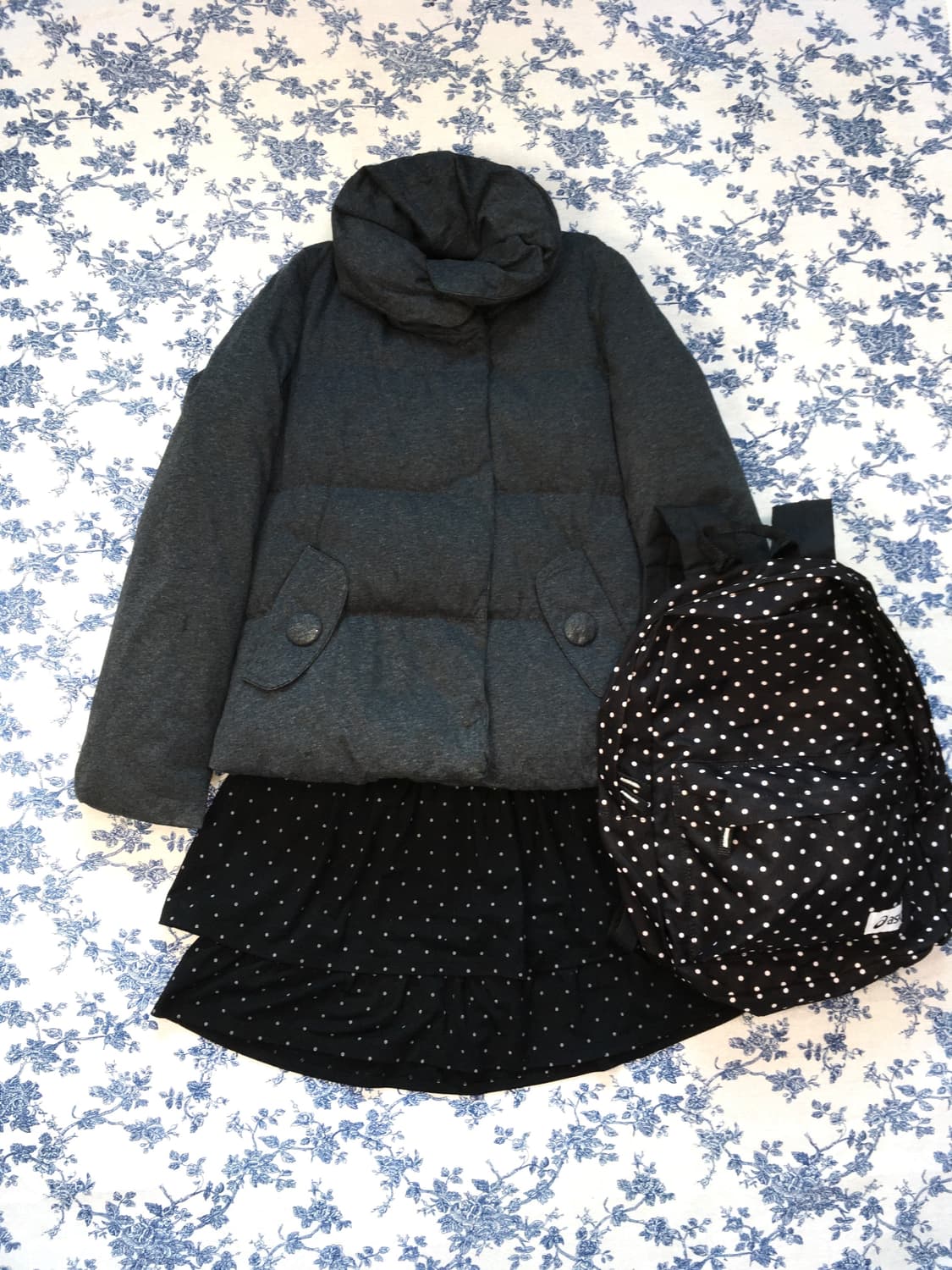 일본빈티지 둥근카라 차콜 다운 패딩 상품이미지5