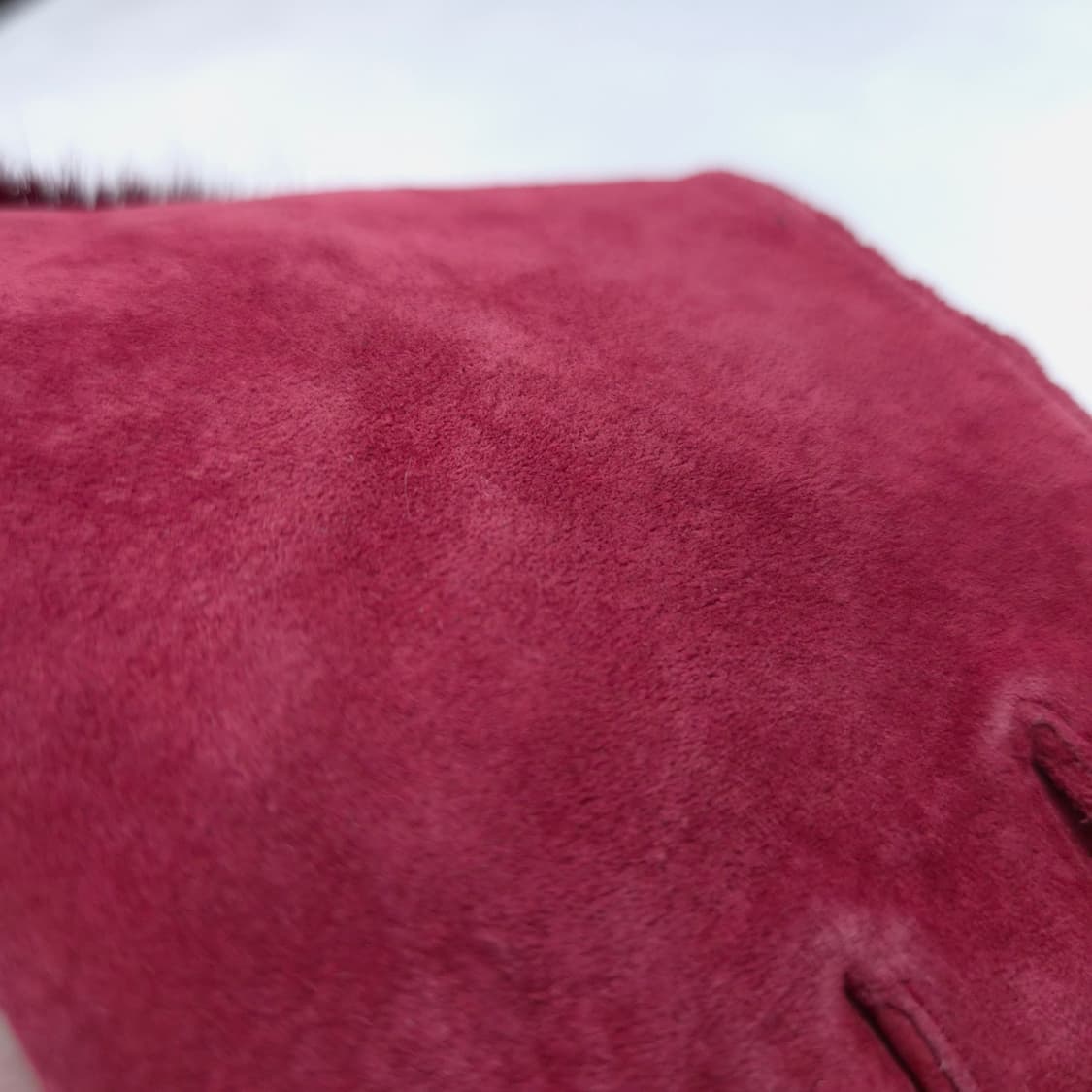 버건디 스웨이드 클래식 모피 가죽 장갑 상품이미지5