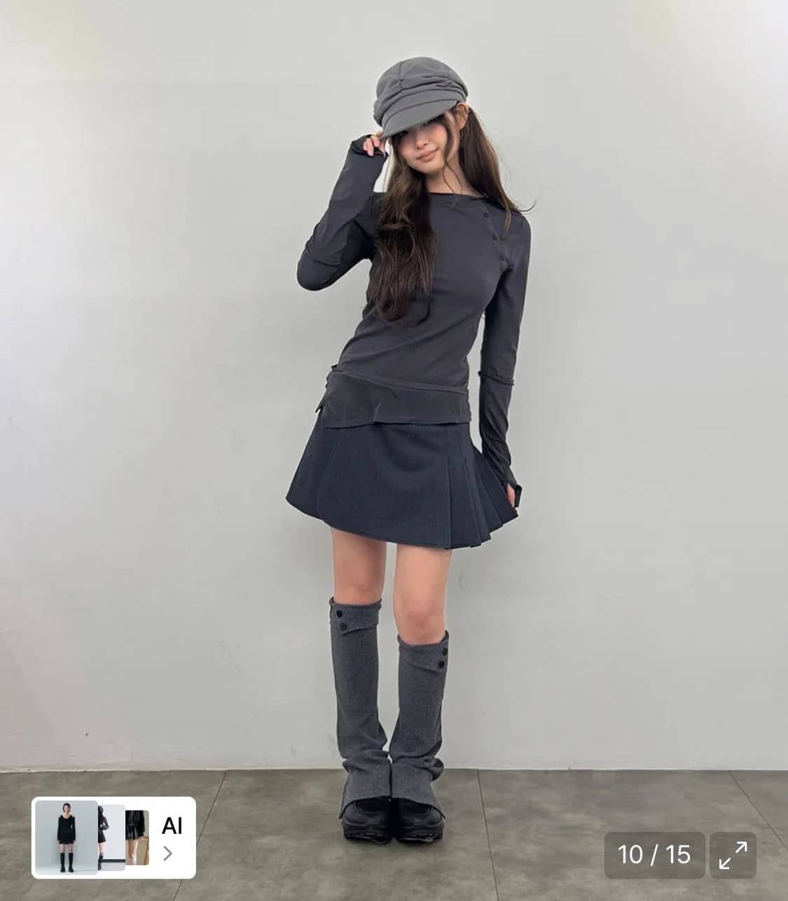 미세키서울 omoi pleats wrap skirt 차콜 상품이미지2