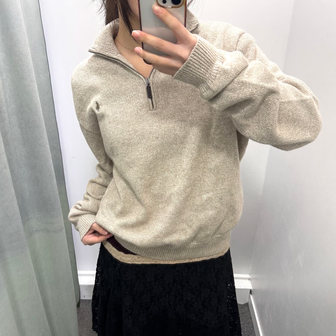 폴로 베이지 반집업 니트 상품이미지1