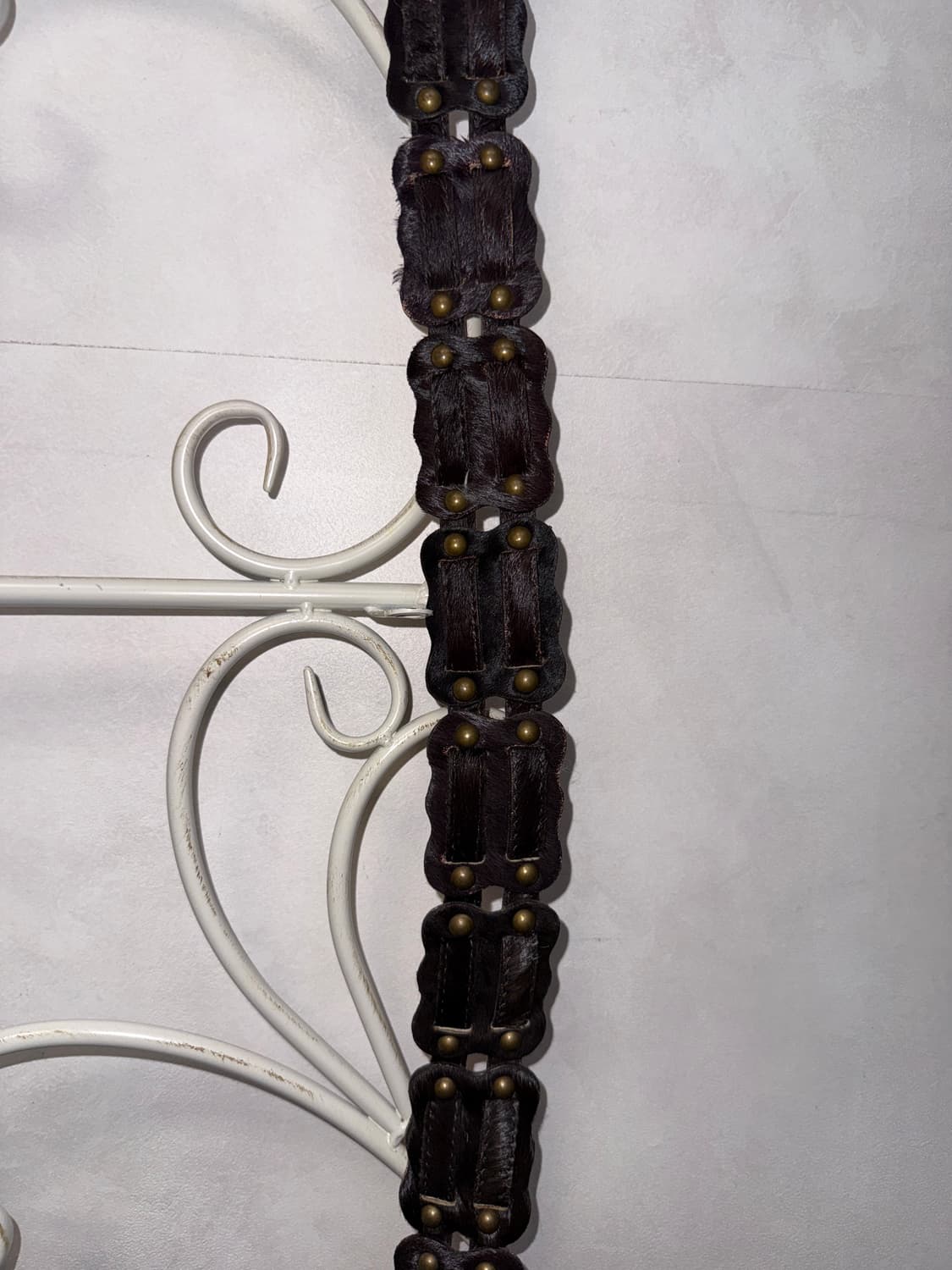 Dark brown calf fur stud buckle belt  상품이미지6