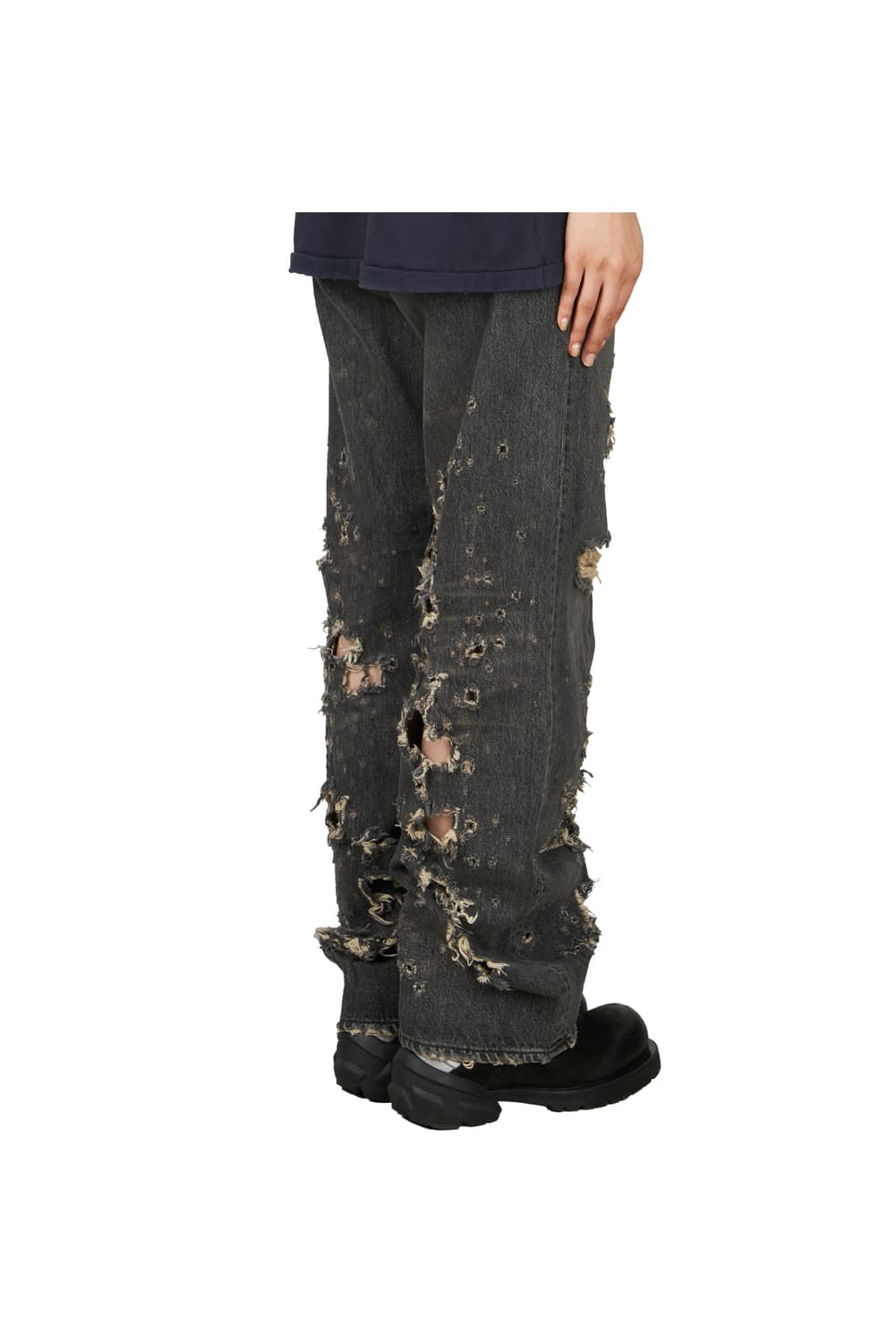 새상품 다이리쿠 데미지 블랙 스트레이트 데미지진 L 상품이미지3