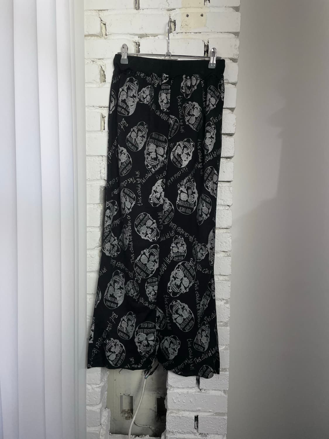 JPN 펑크 스컬 해골 레터링 블랙 롱 스커트 상품이미지4