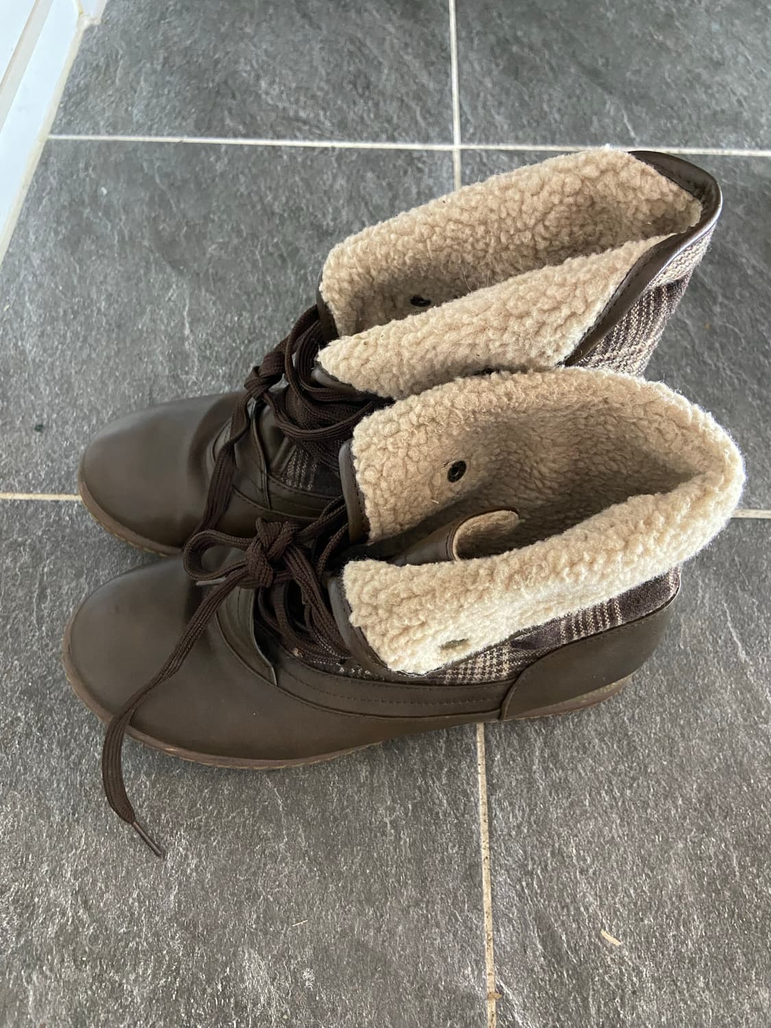 빈티지 모리걸 사와코 체크 털 부츠 상품이미지5