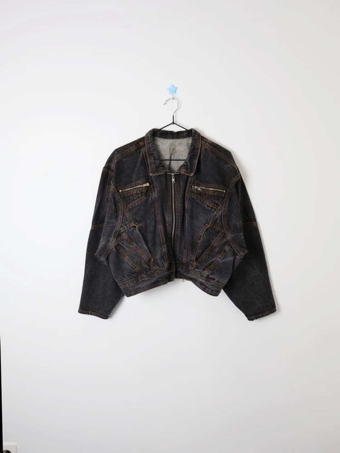 Vintage Cropped Biker Denim Jacket 상품이미지1