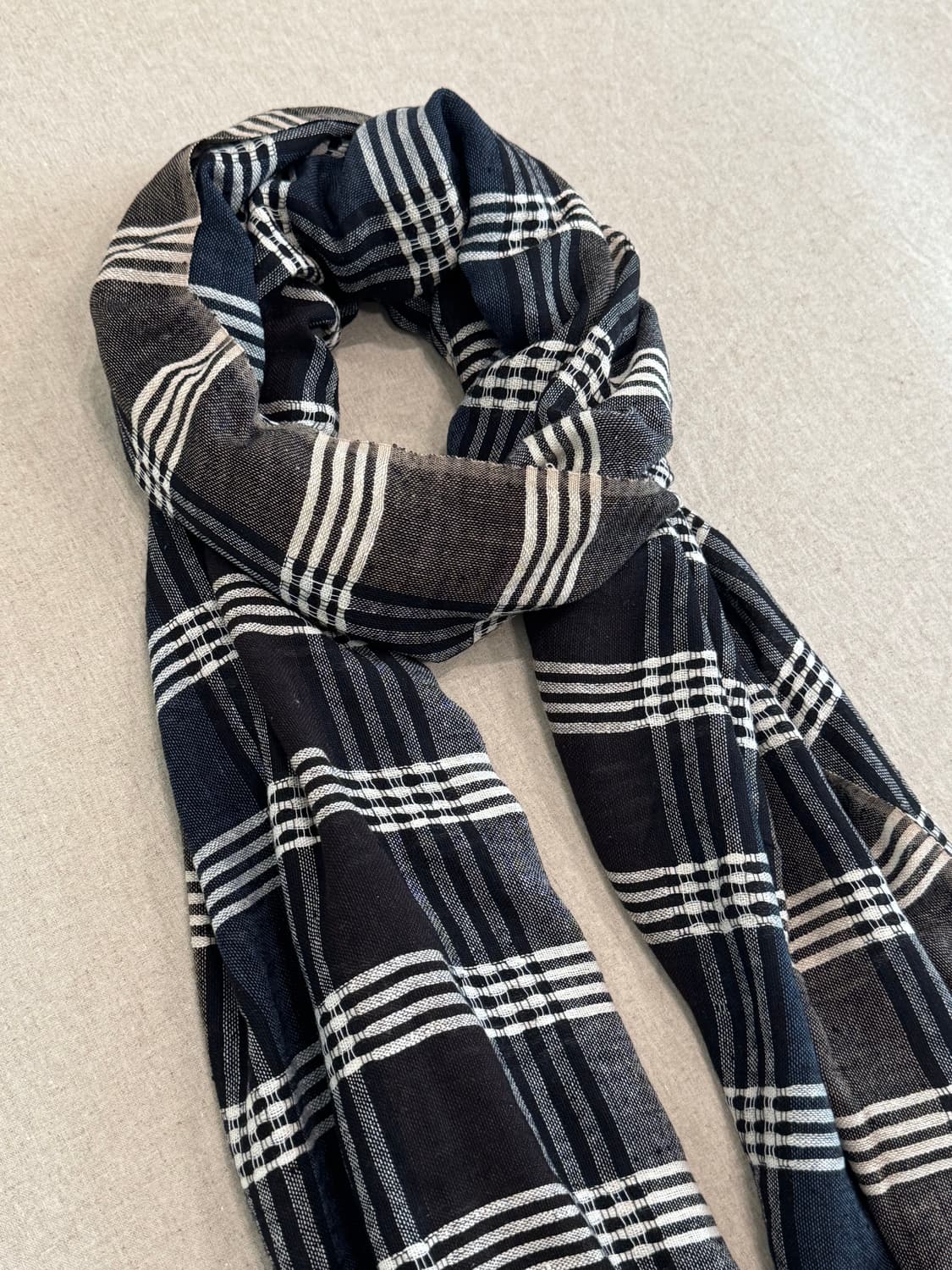 요지야마모토 울 린넨 체크 머플러 상품이미지3