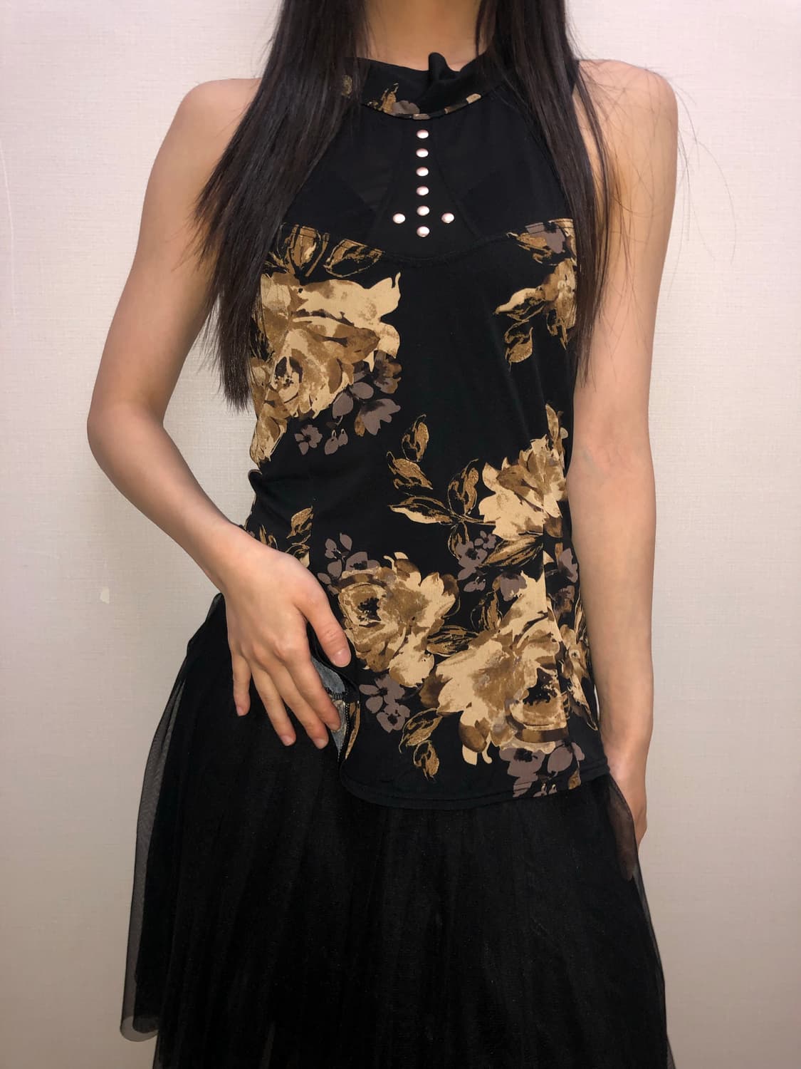 빈티지 블랙 오리엔탈 홀터넥 슬리브리스 상품이미지1