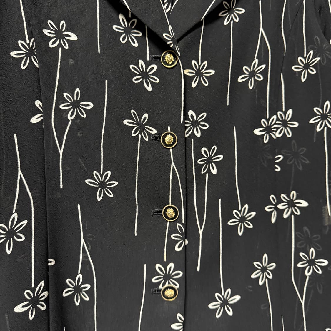 VTG 빈티지 블랙 화이트 플라워 패턴 시스루 셔츠 자켓 상품이미지4