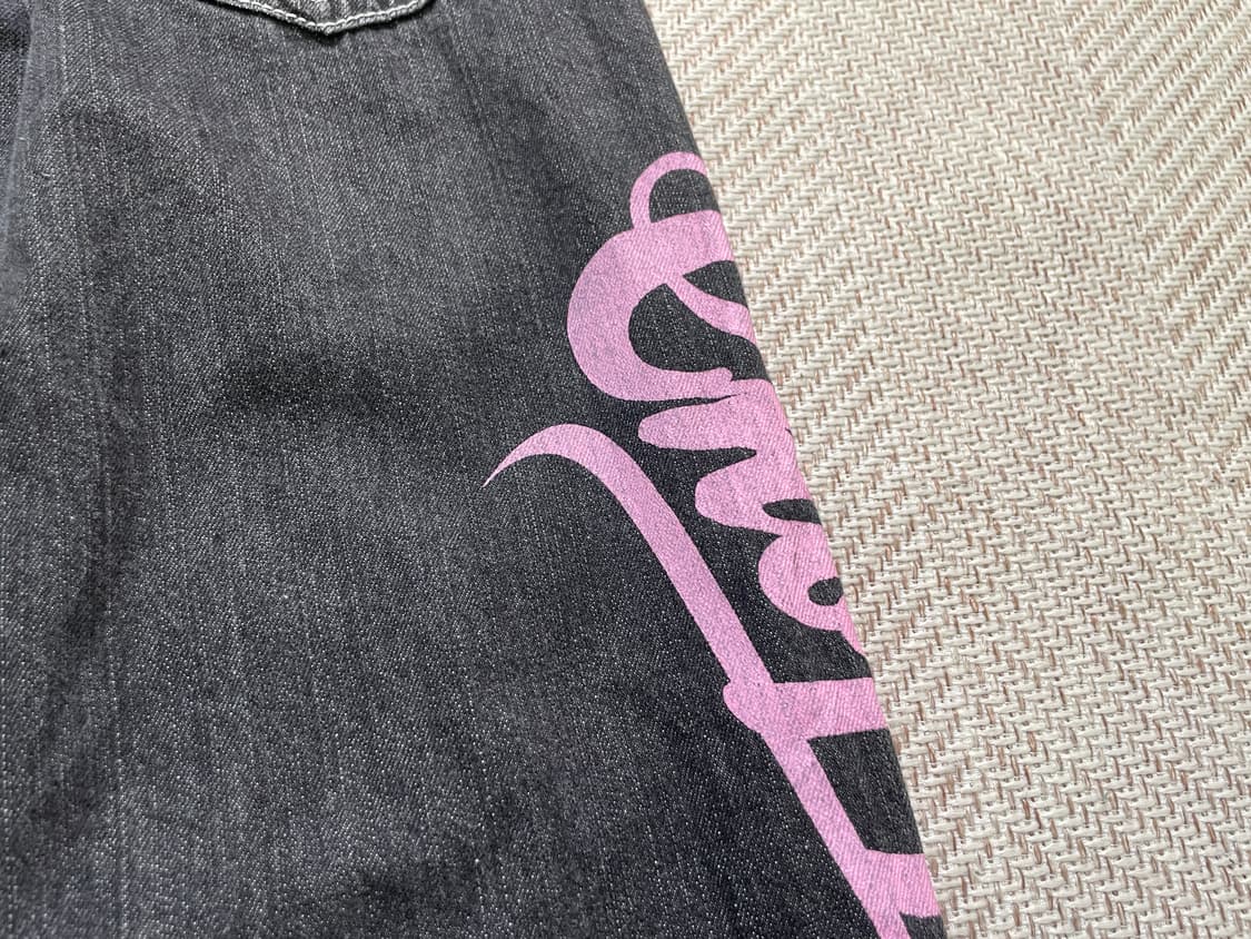 원피스 프린팅 밑단 체크 쵸파 데님 팬츠 J04092 상품이미지7