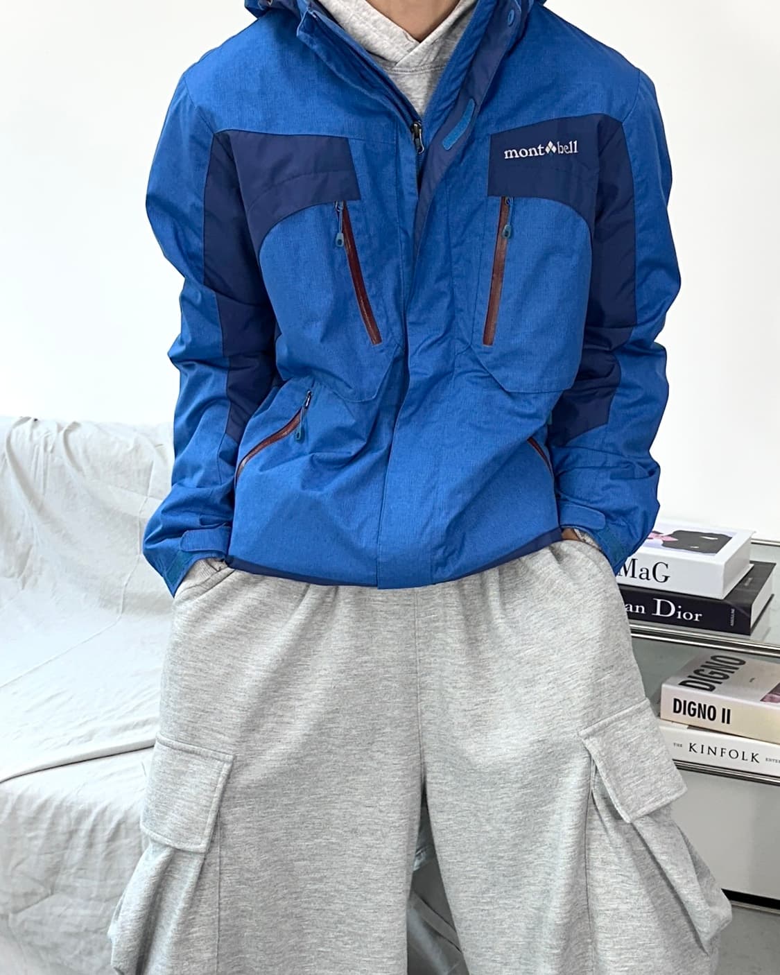 몽벨 블루 배색 바람막이 L 상품이미지1