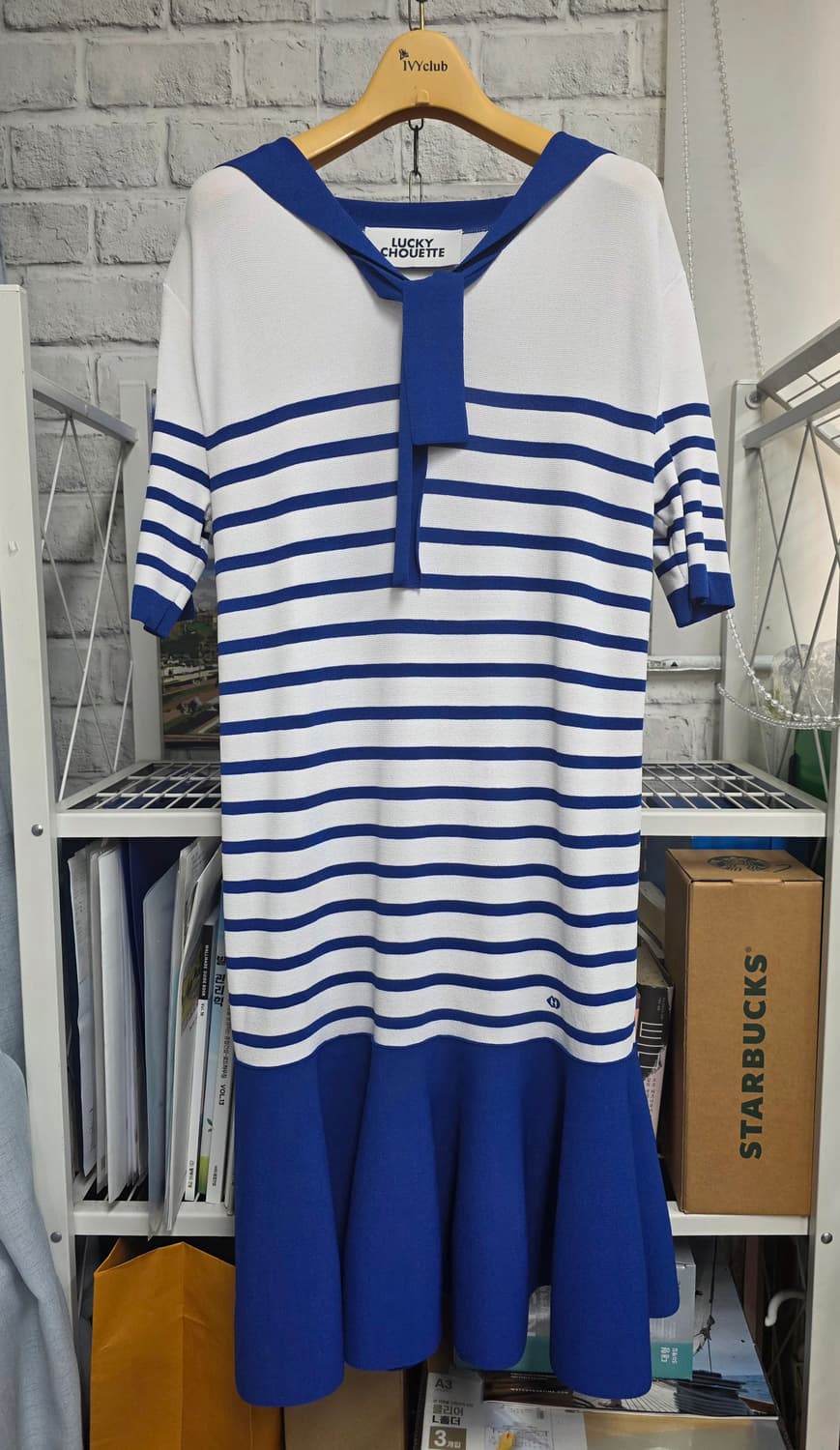 럭키슈에뜨 세일러 니트 반팔원피스 55~슬림66 프리 여름원피스WM40 상품이미지1